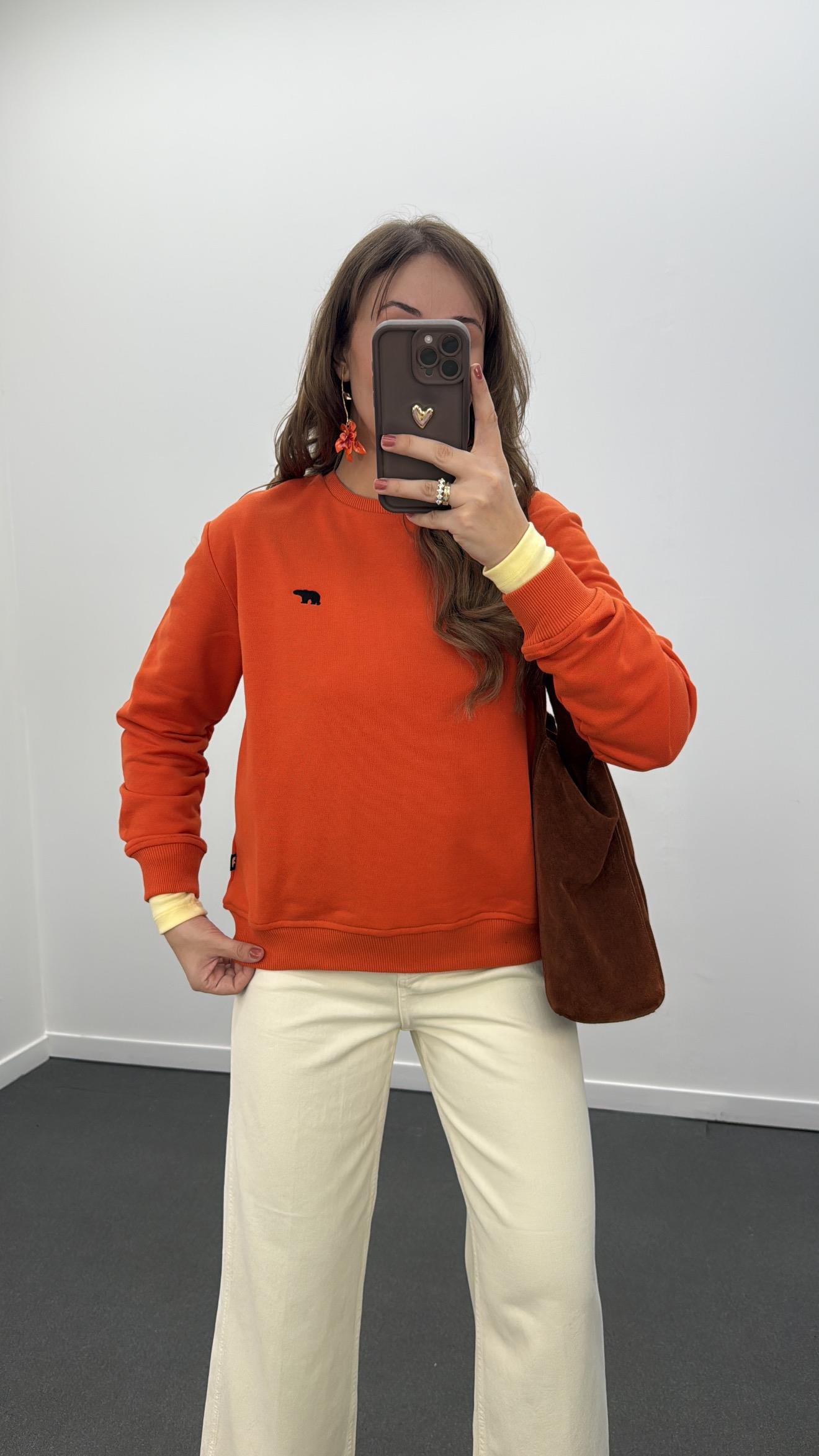 Cybella Turuncu Bisiklet Yaka  Yumuşak Sweat