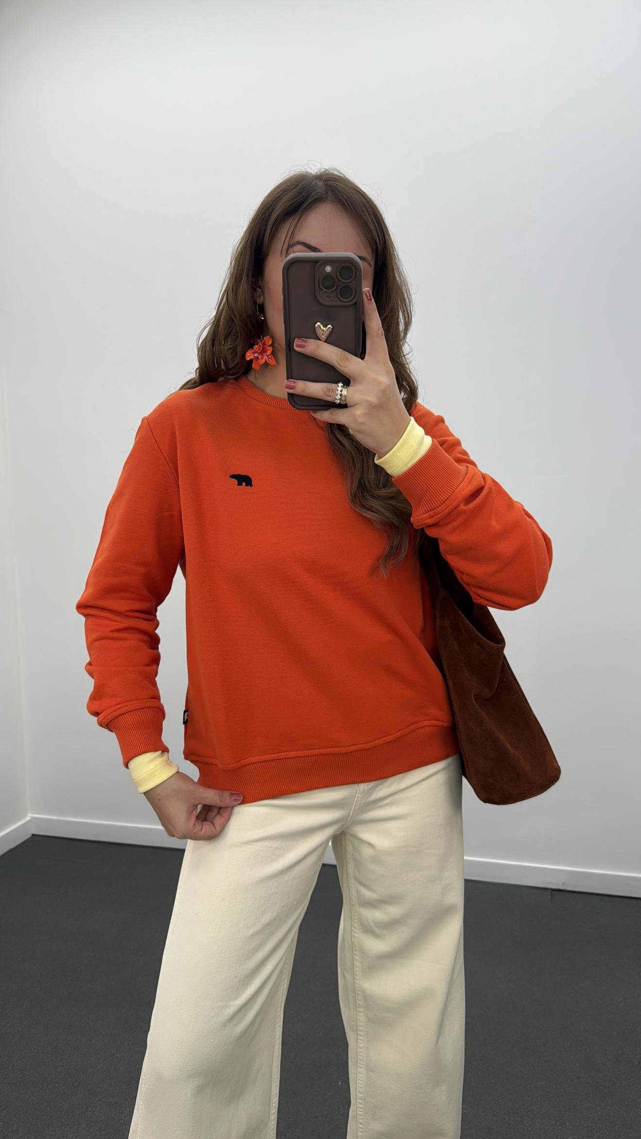 Cybella Turuncu Bisiklet Yaka  Yumuşak Sweat