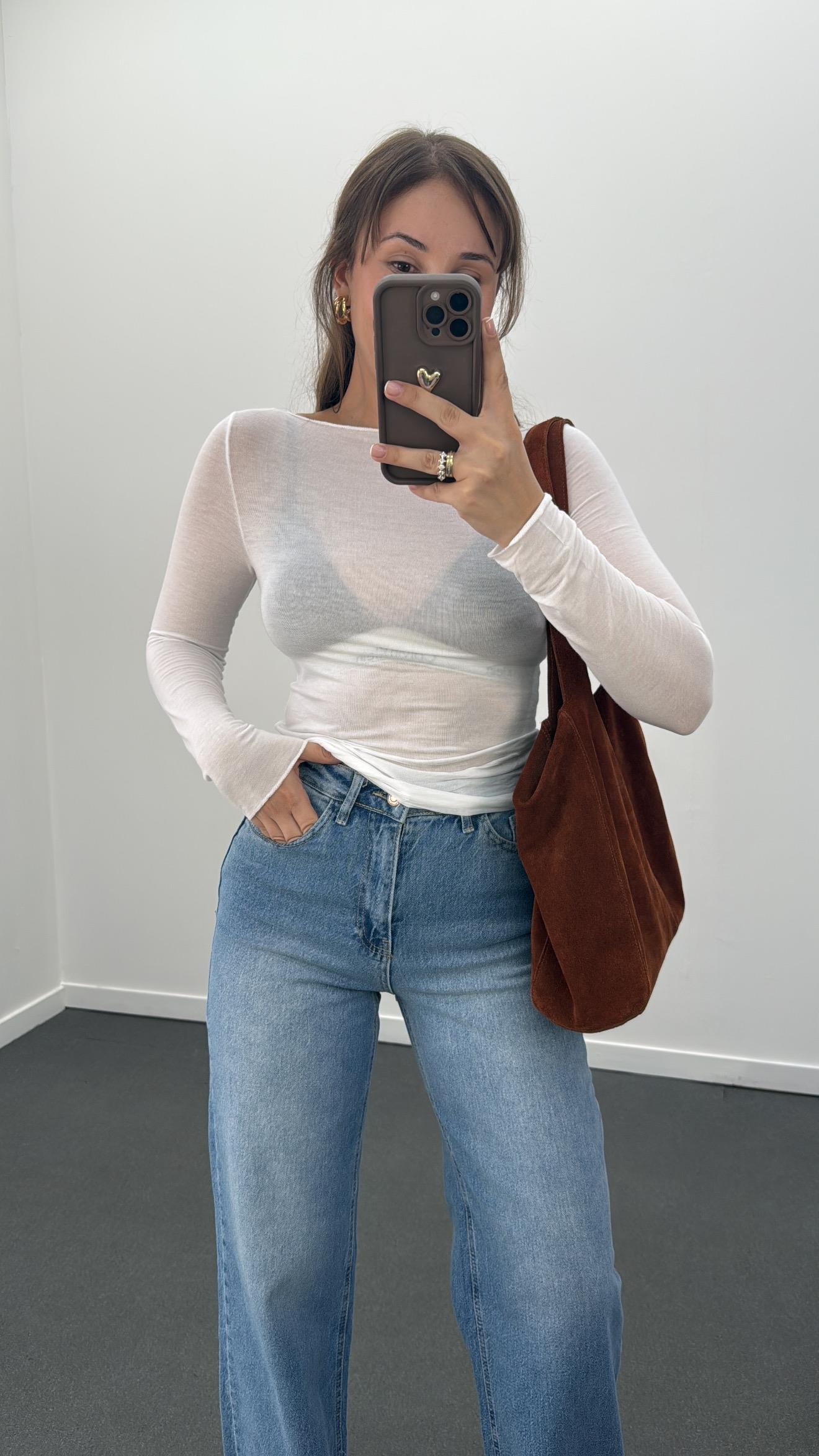 Cyra Beyaz Kaşmir Karışımlı Bluz