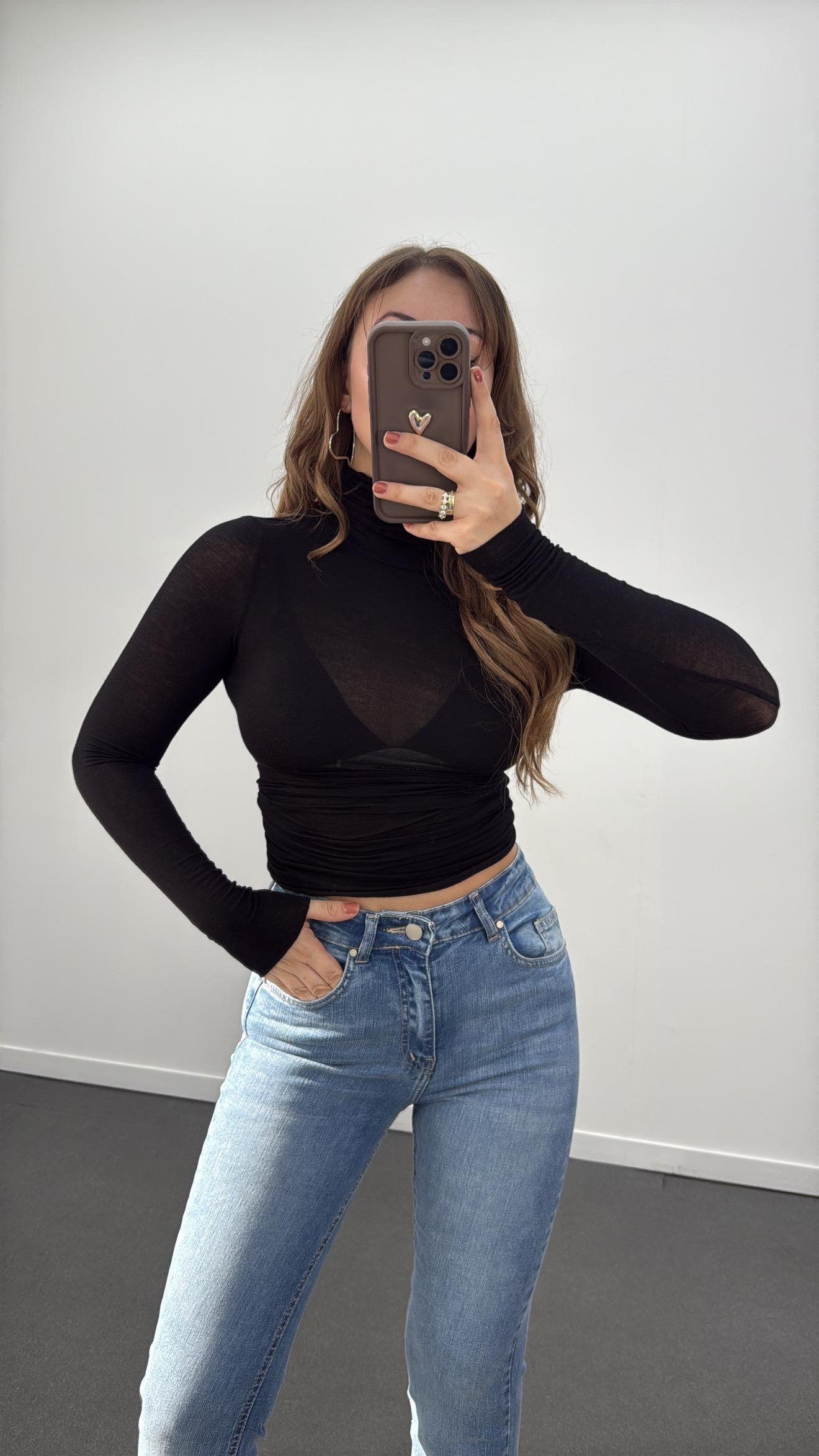 Cyra Siyah Balıkçı Yaka Kaşmir Bluz