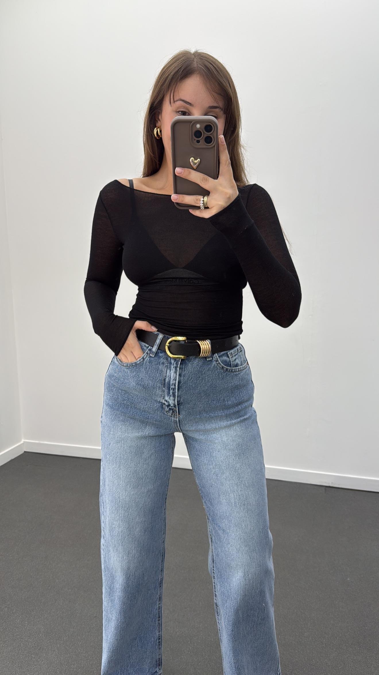 Cyra Siyah Kaşmir Karışımlı Bluz