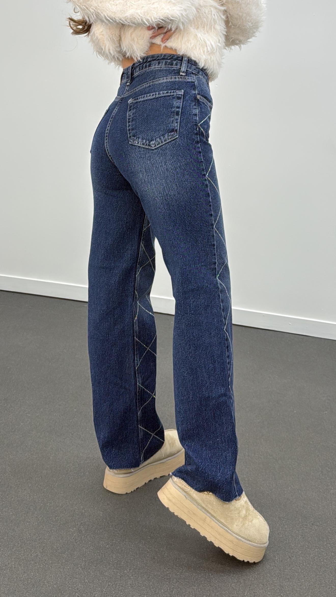 Dakota Baklava Taş Aksesuarlı Straight Jean