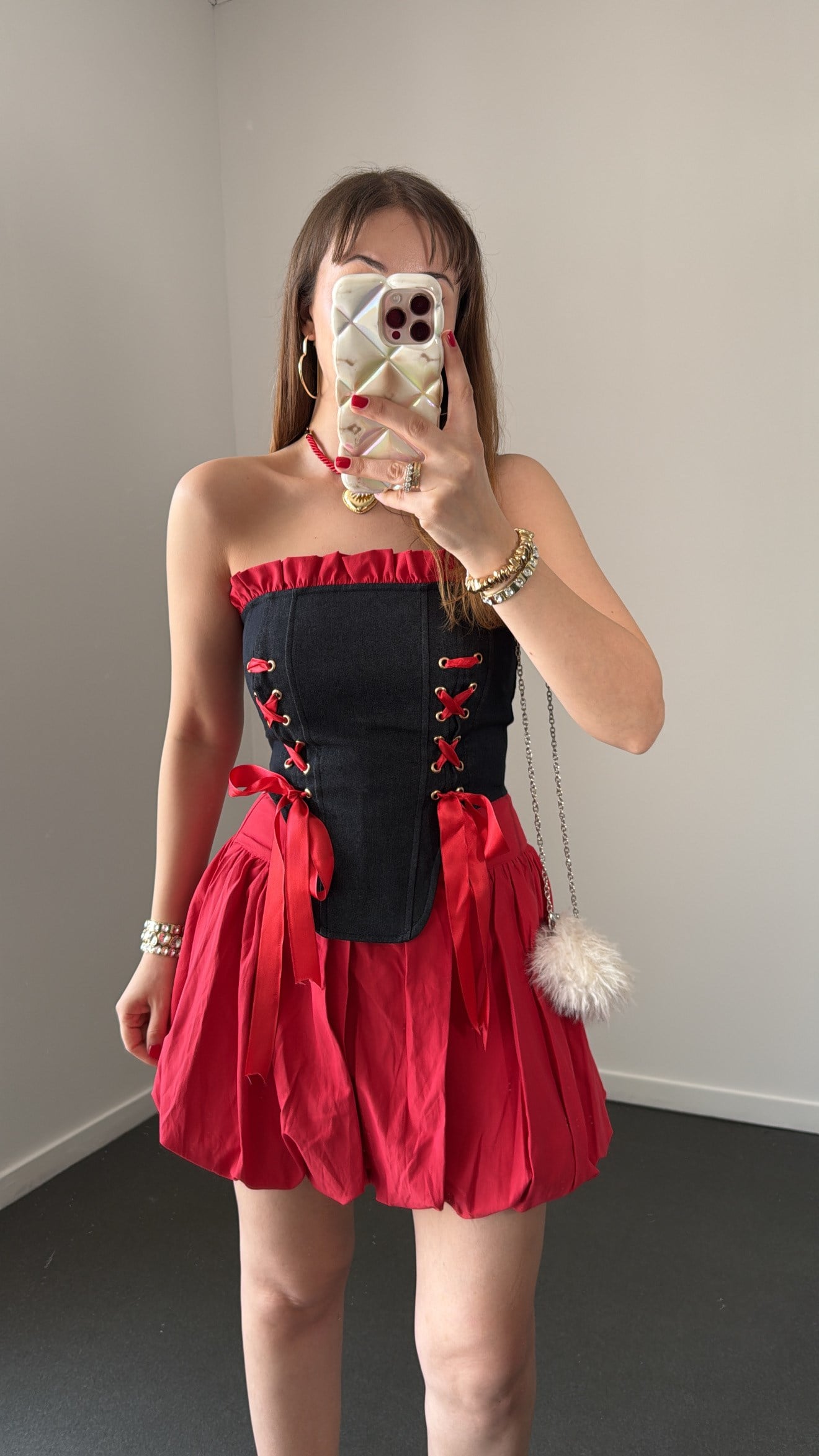 Darlene Kırmızı Korse Ve Balon Etek Takımı