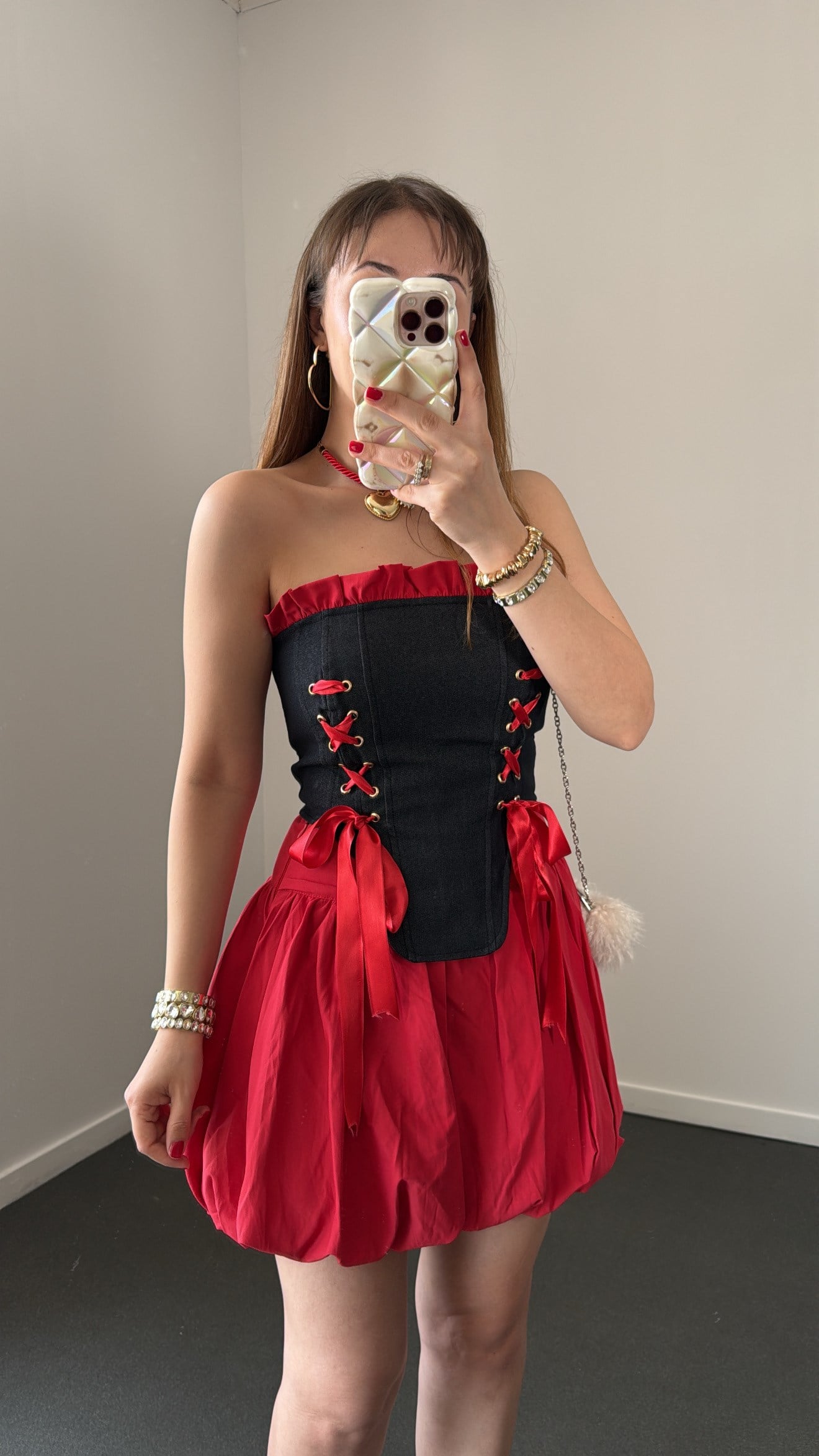 Darlene Kırmızı Korse Ve Balon Etek Takımı