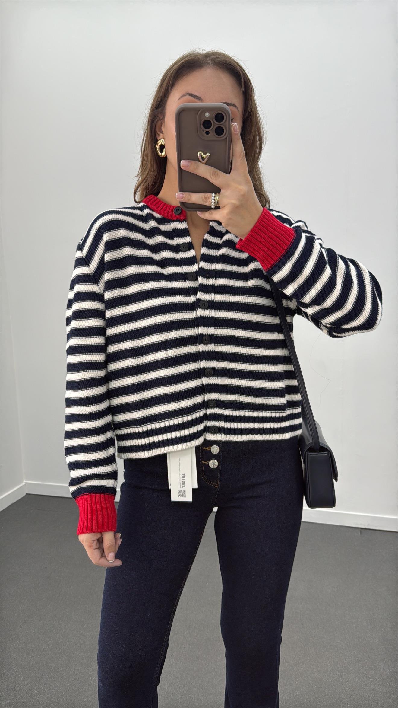 Davina Lacivert Beyaz Çizgili Triko Hırka