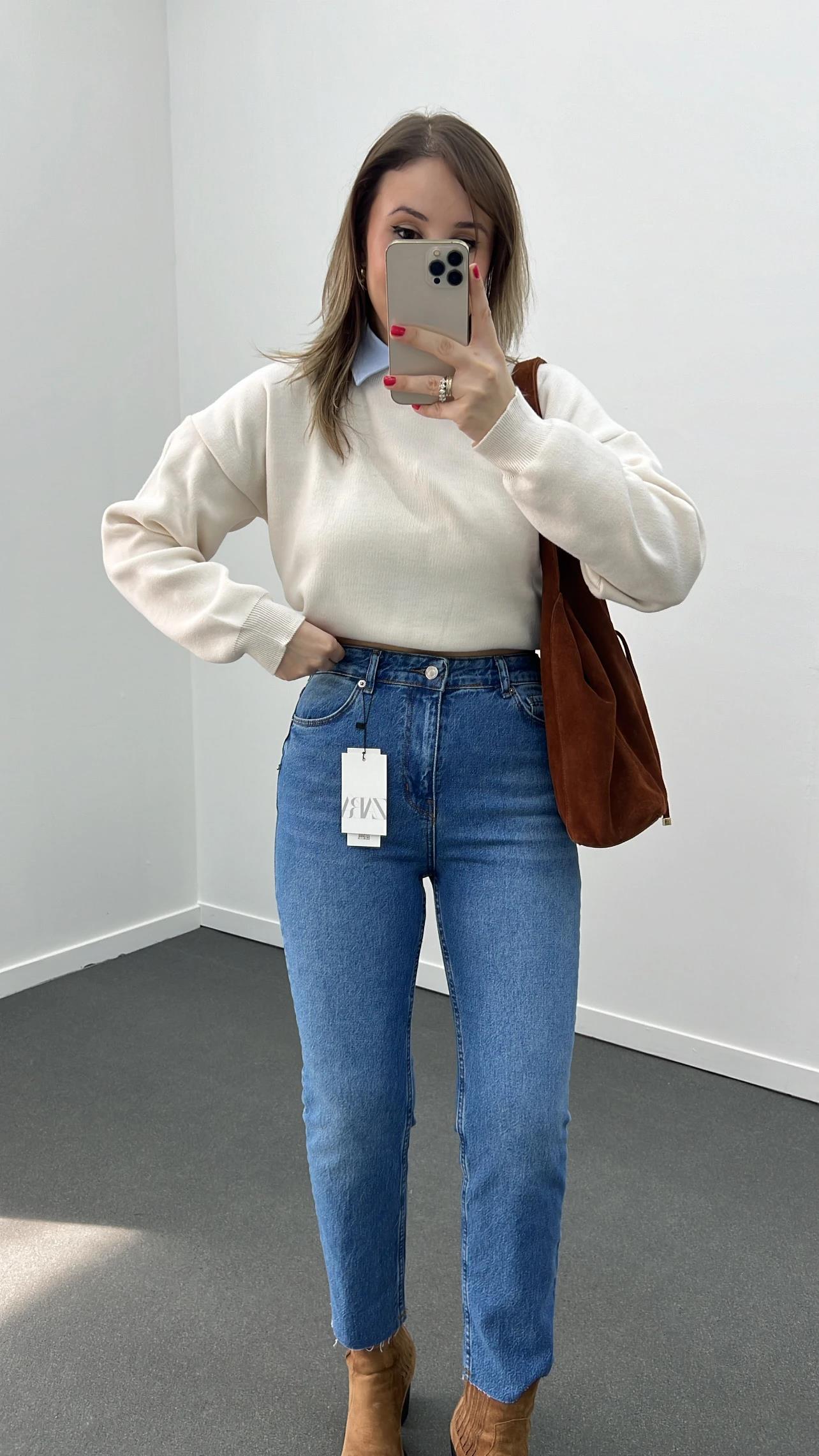 Delfina Krem Gömlekli Kazak