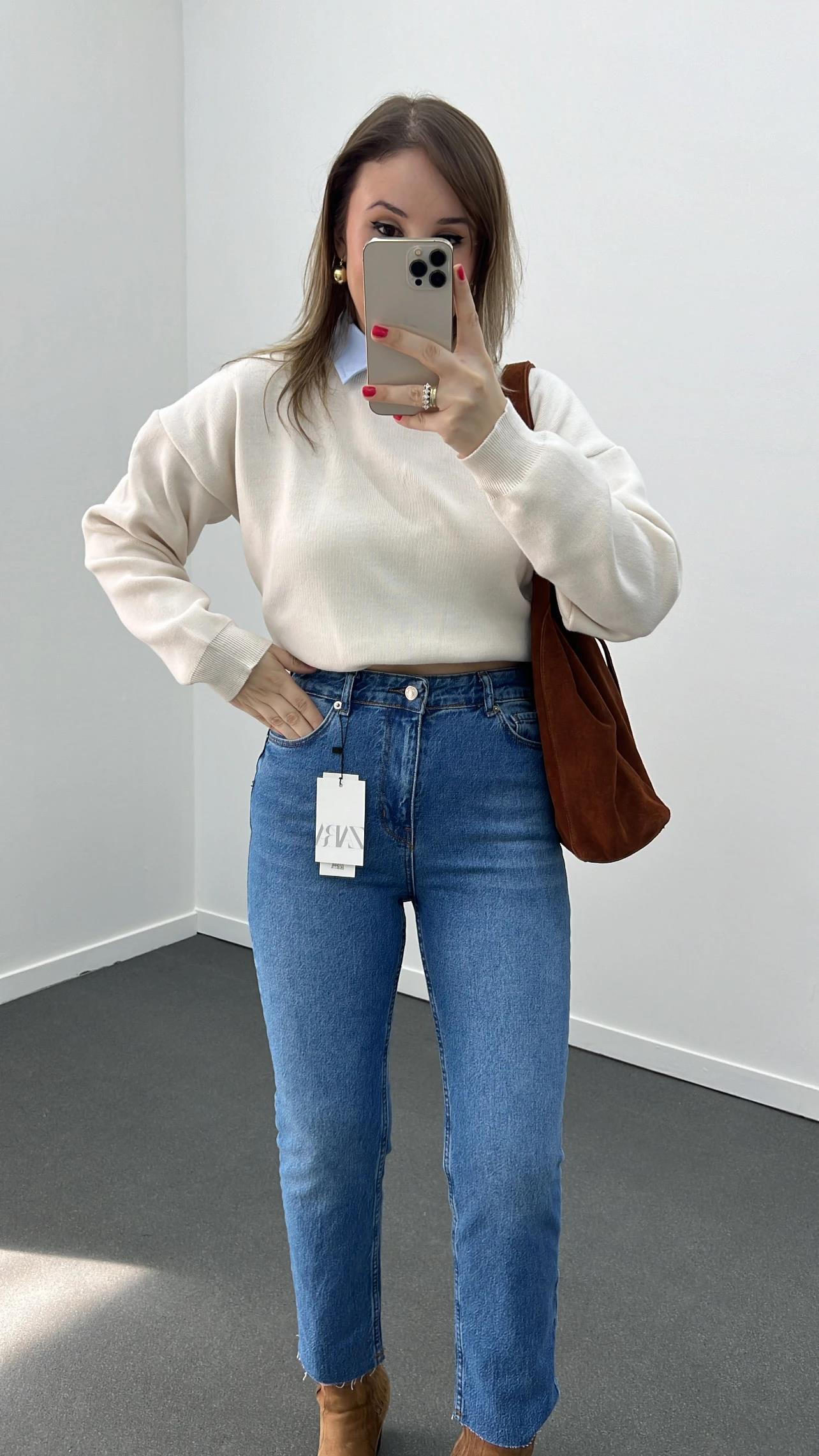 Delfina Krem Gömlekli Kazak