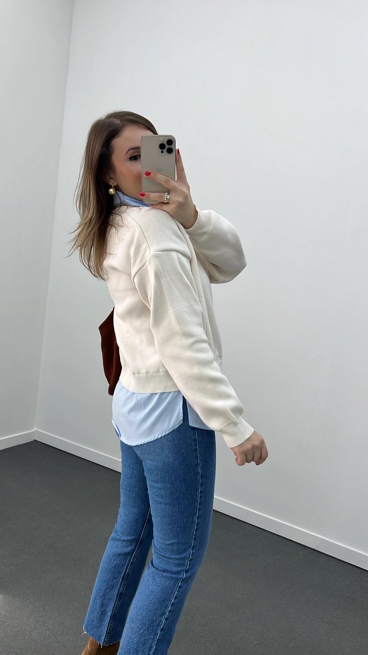 Delfina Krem Gömlekli Kazak