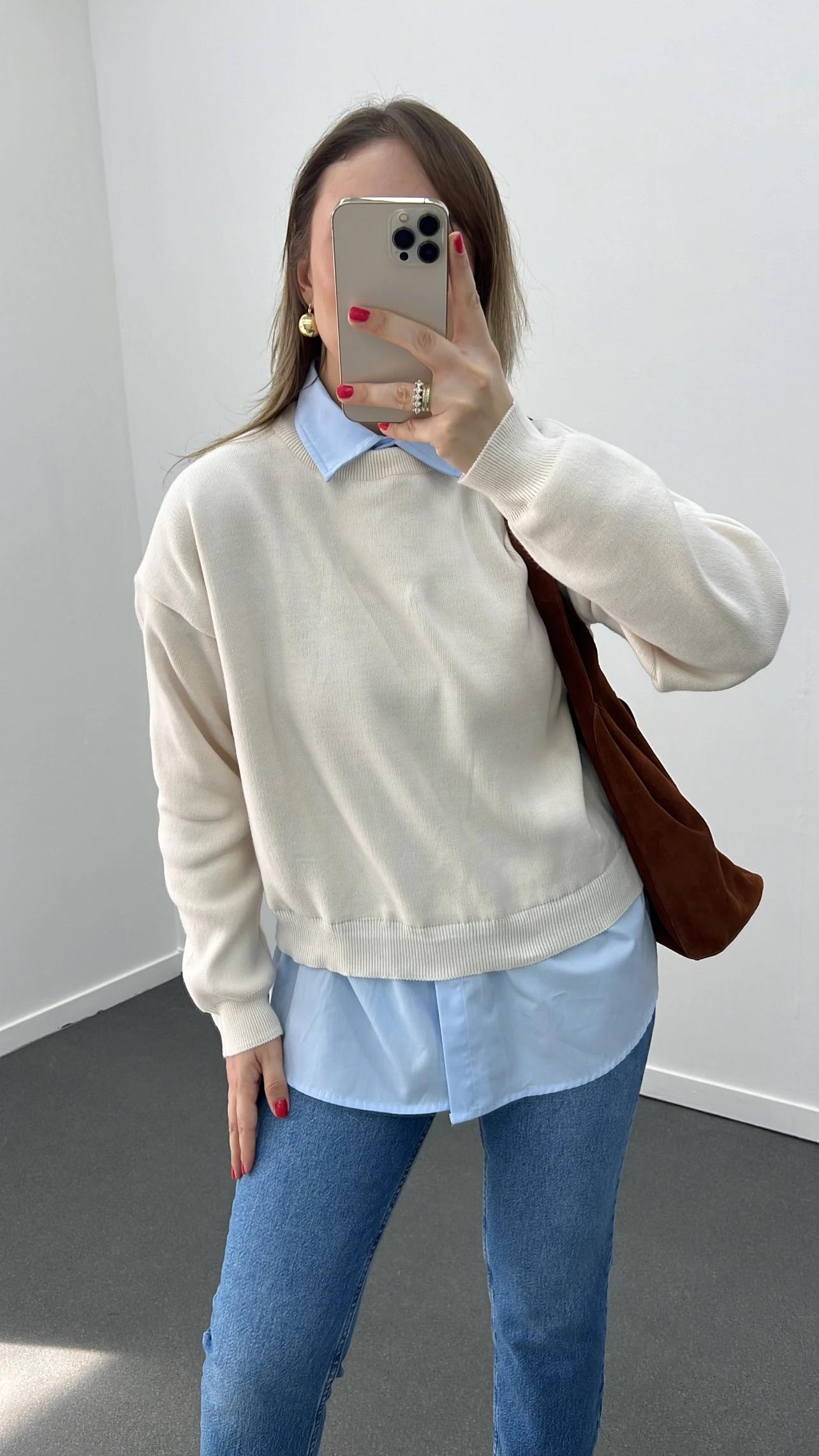 Delfina Krem Gömlekli Kazak