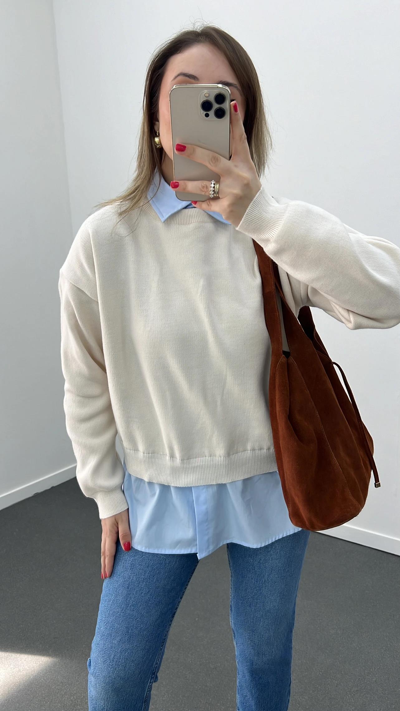 Delfina Krem Gömlekli Kazak