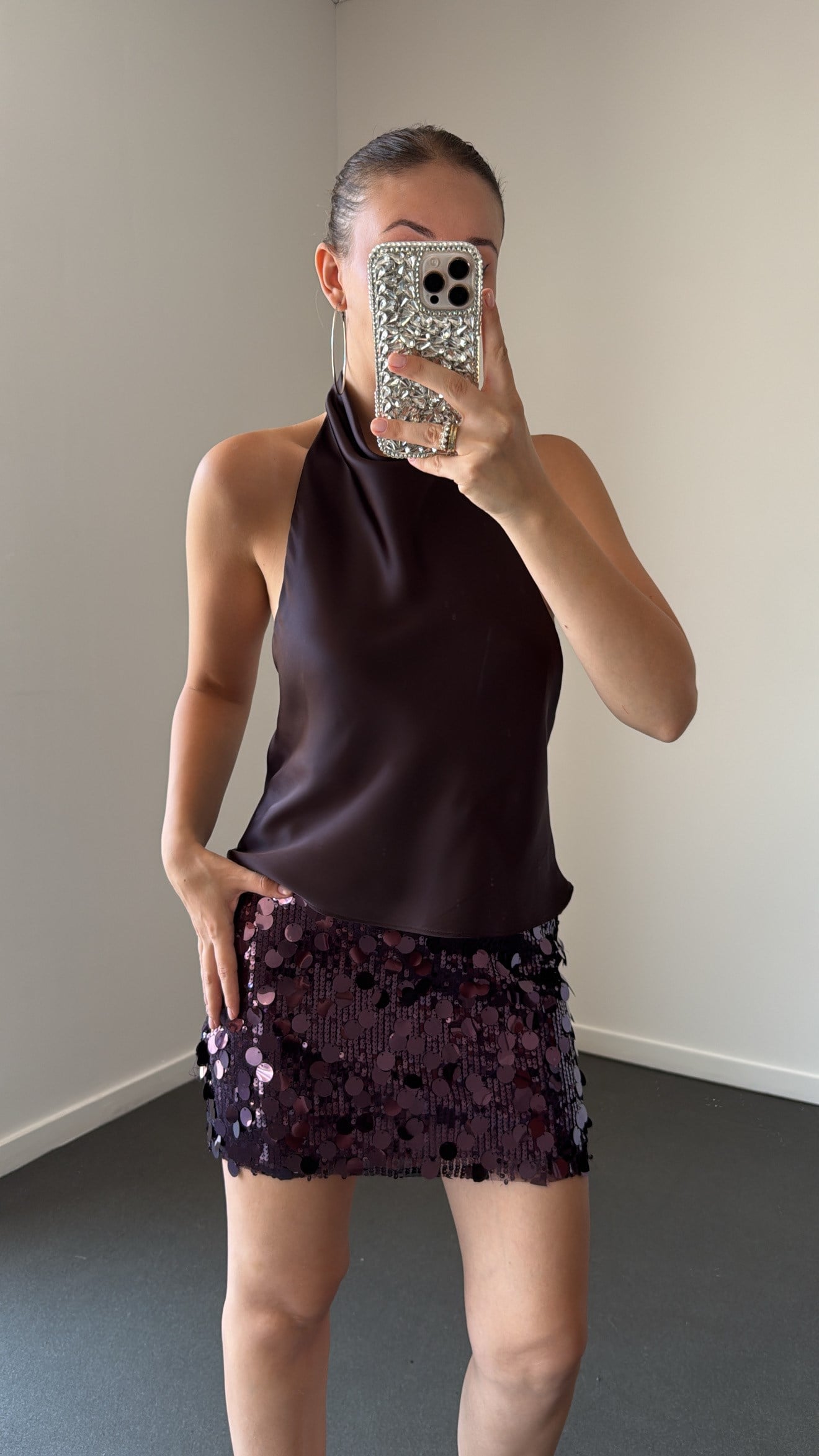 Denise Acı Kahve Halter Yaka Saten Top