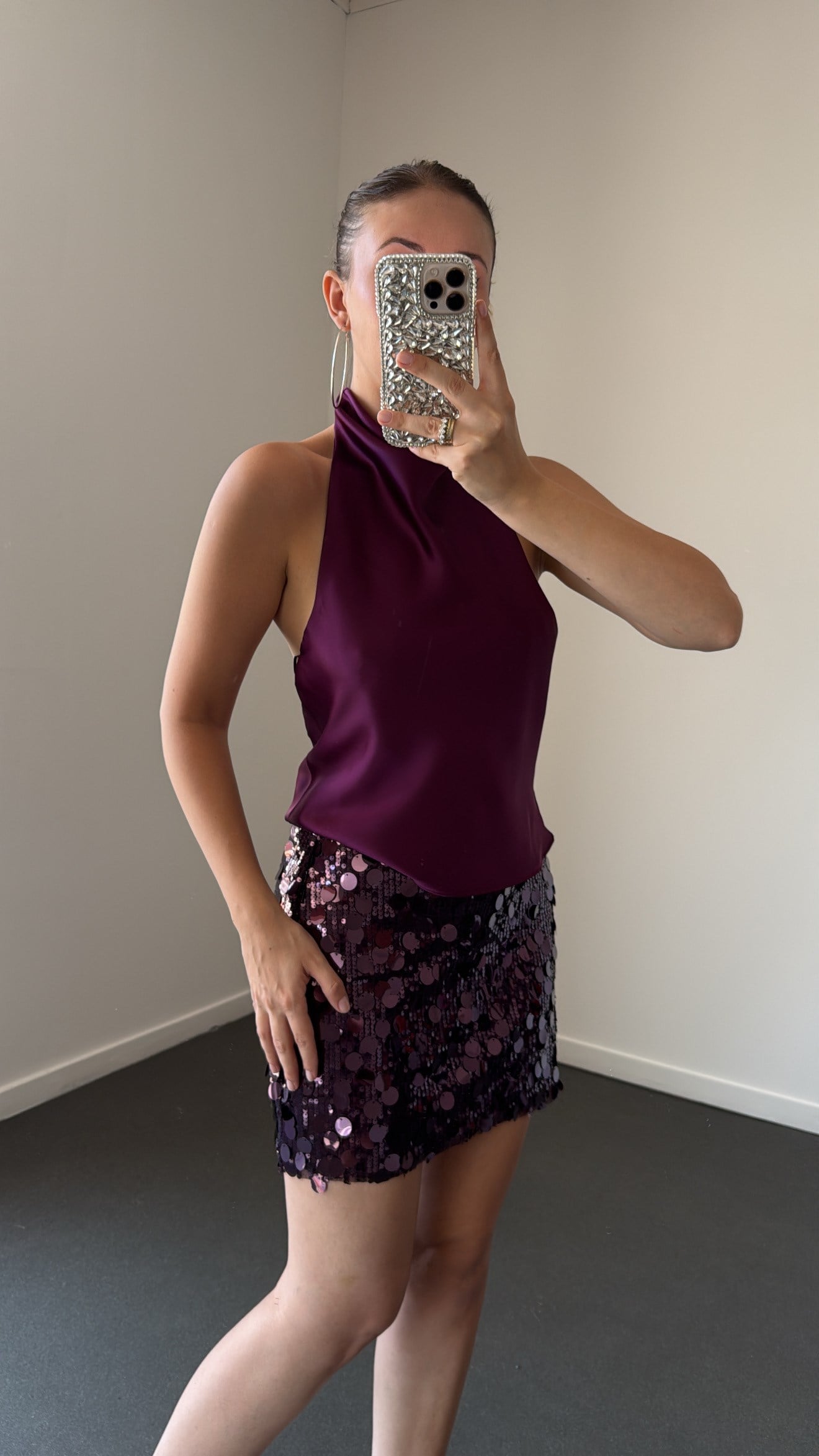 Denise Mor Halter Yaka Saten Top