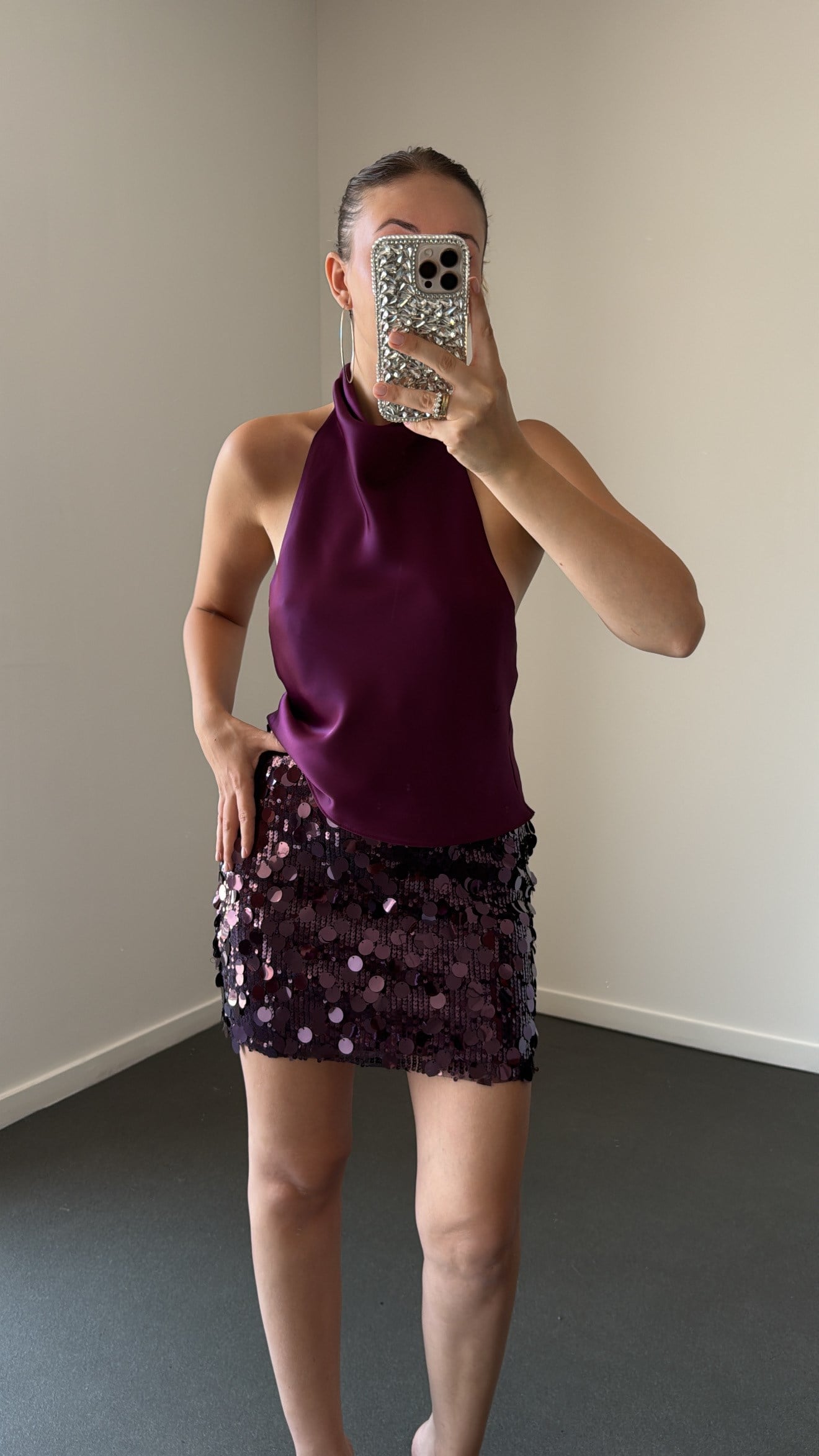 Denise Mor Halter Yaka Saten Top