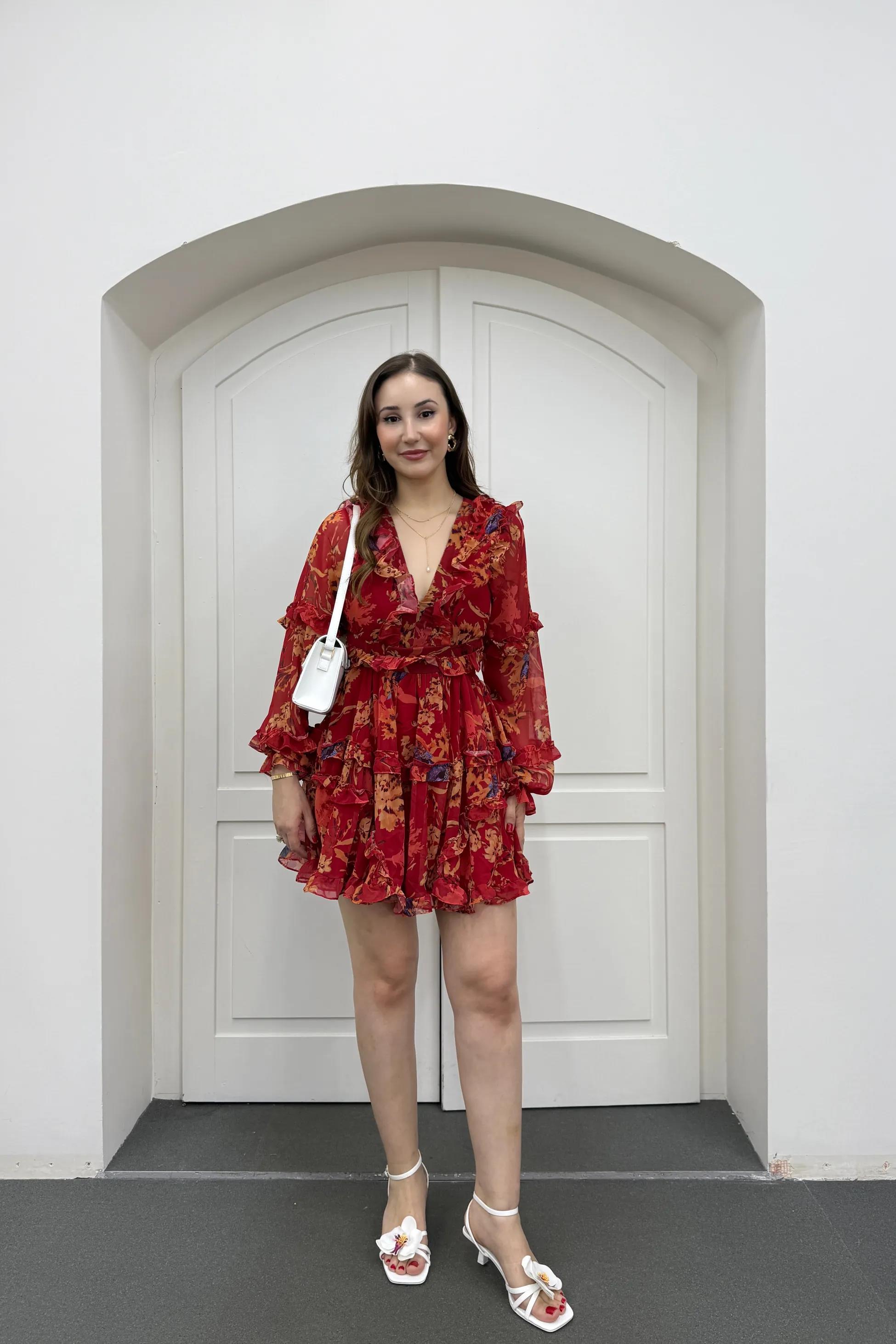 Destiny Kırmızı Fırfırlı Volanlı Elbise