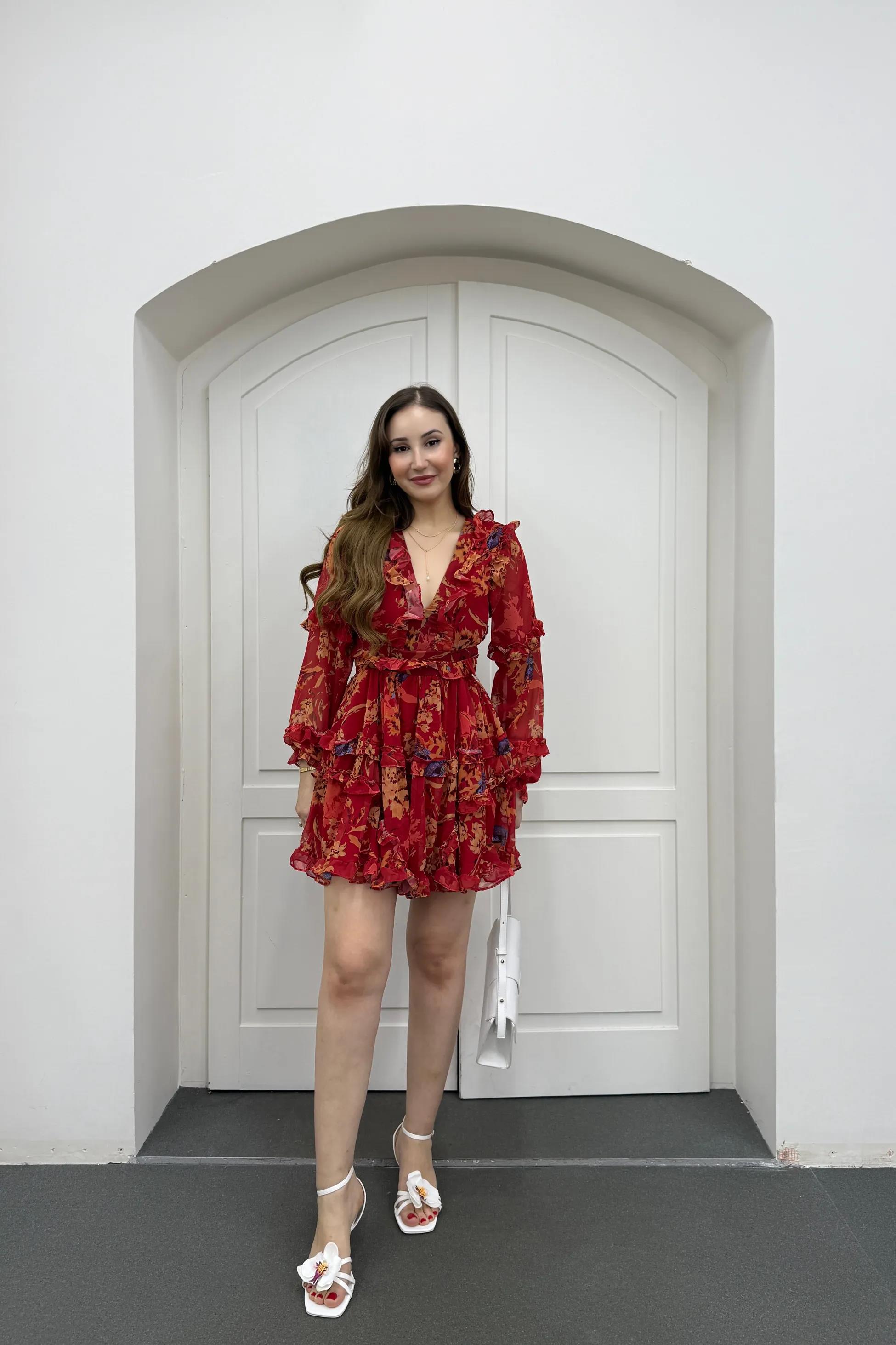 Destiny Kırmızı Fırfırlı Volanlı Elbise