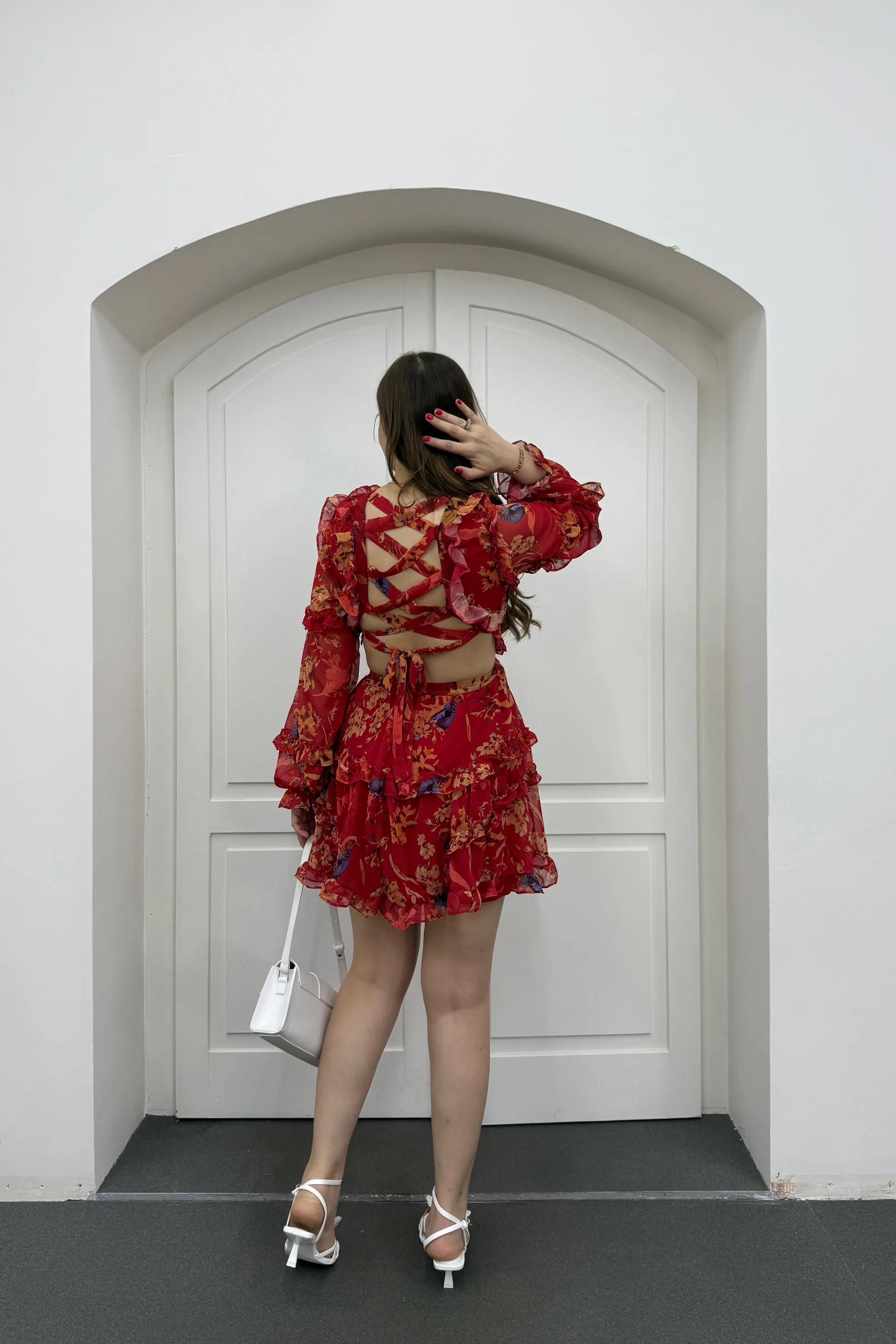 Destiny Kırmızı Fırfırlı Volanlı Elbise