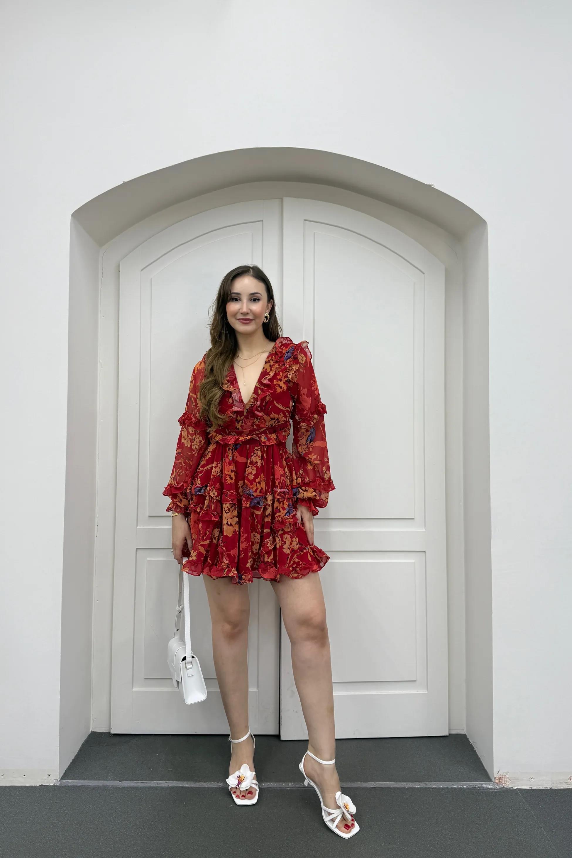 Destiny Kırmızı Fırfırlı Volanlı Elbise