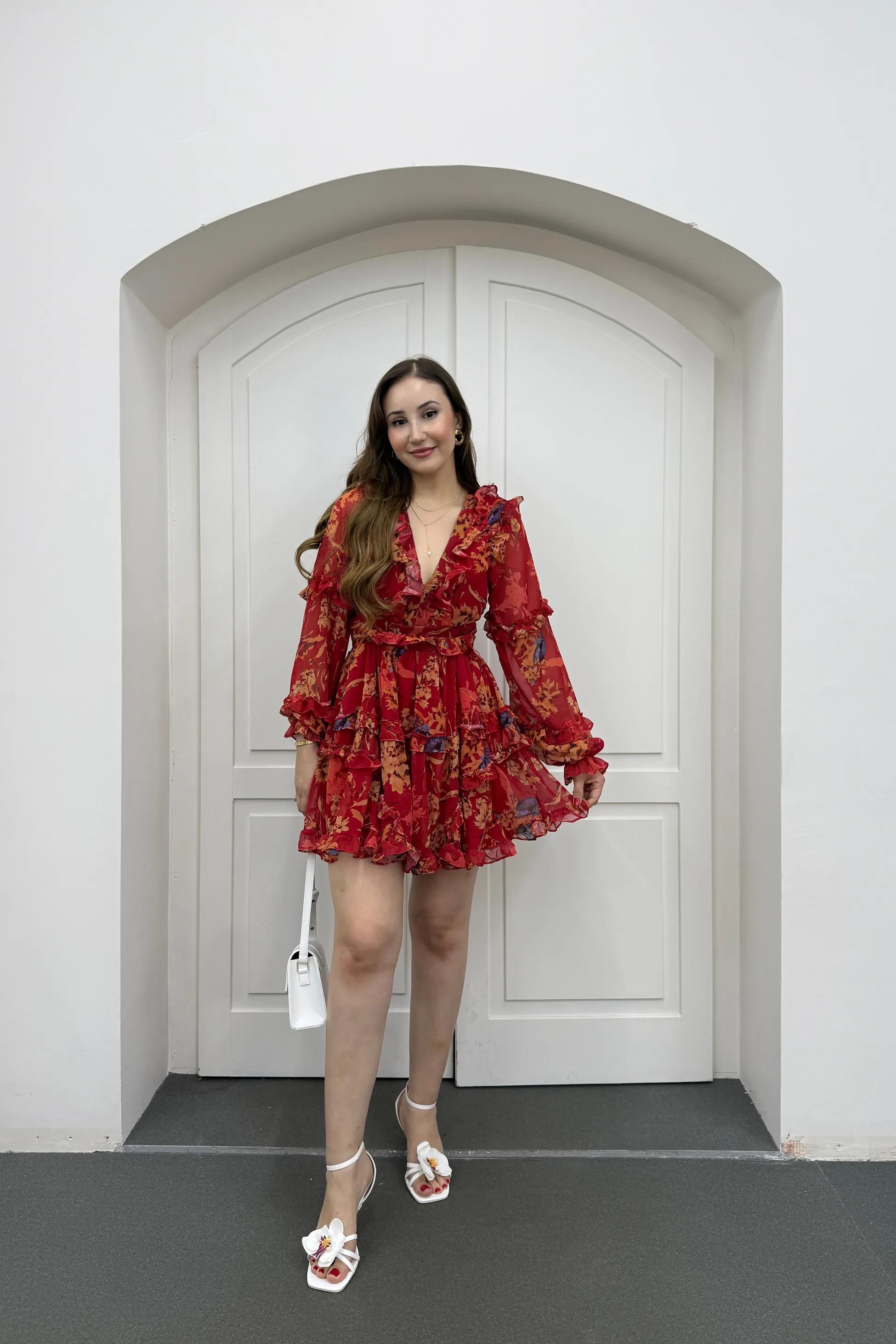 Destiny Kırmızı Fırfırlı Volanlı Elbise