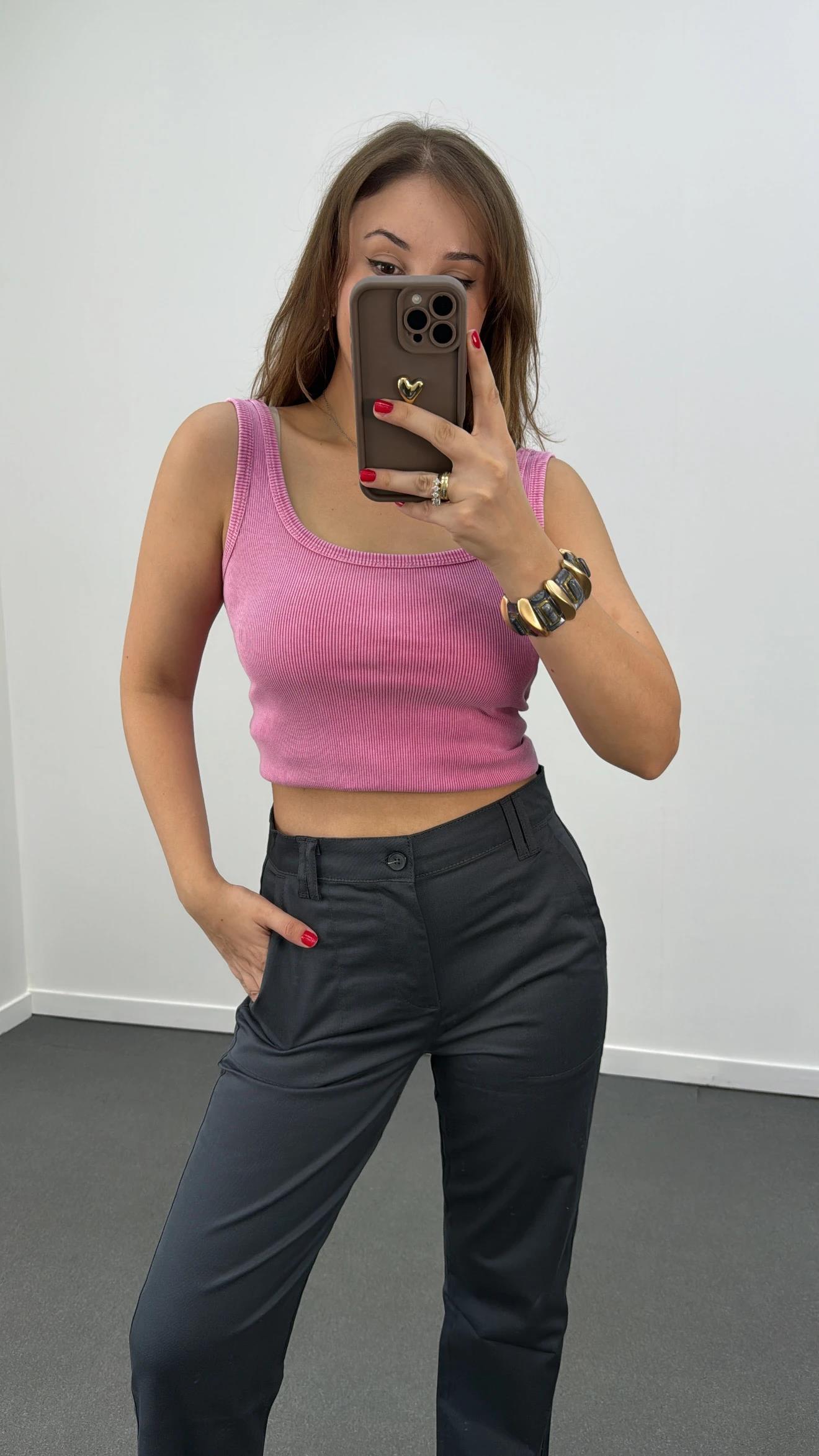 Diba Pembe Kalın Askılı Fitilli Atlet