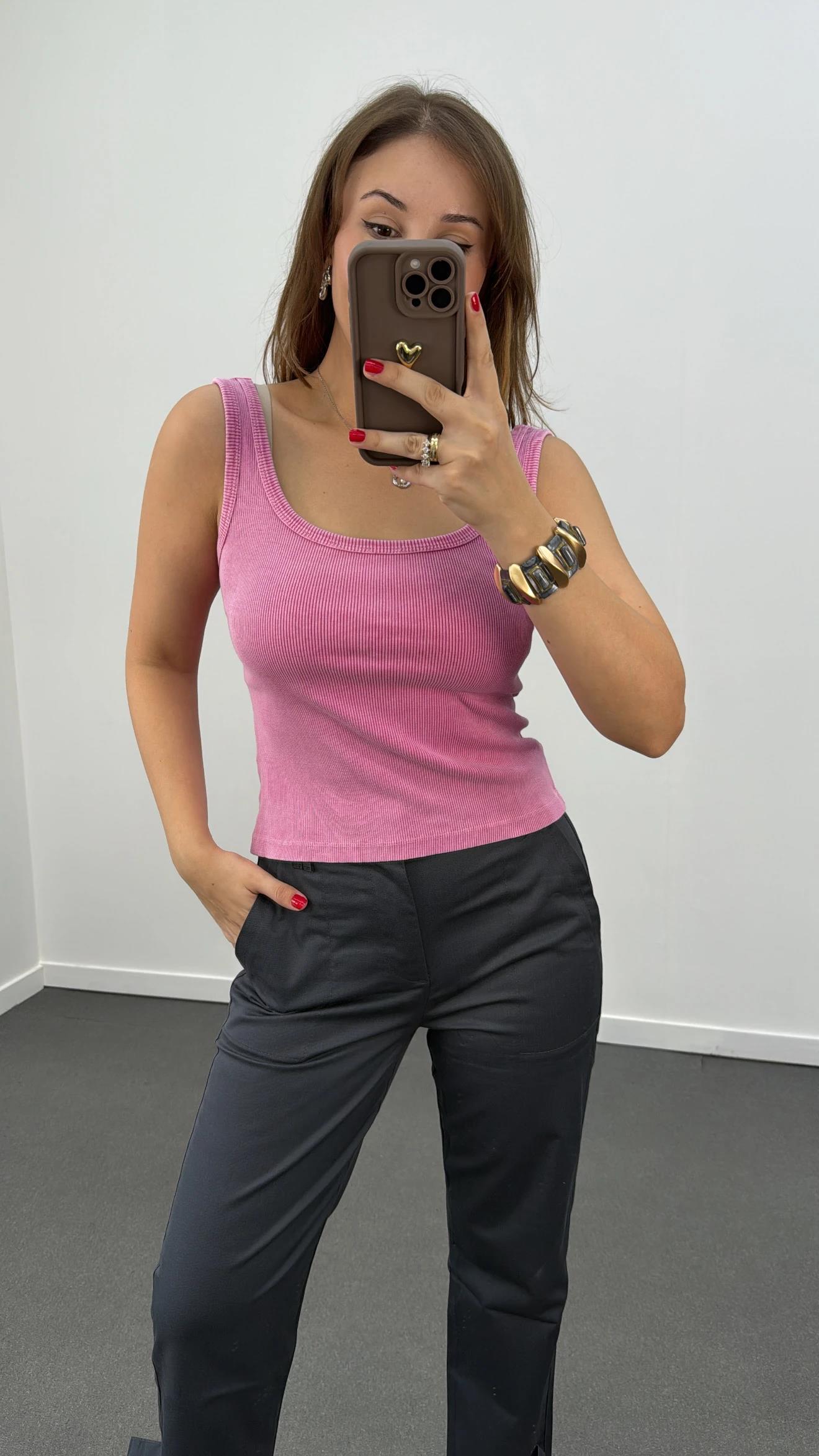 Diba Pembe Kalın Askılı Fitilli Atlet