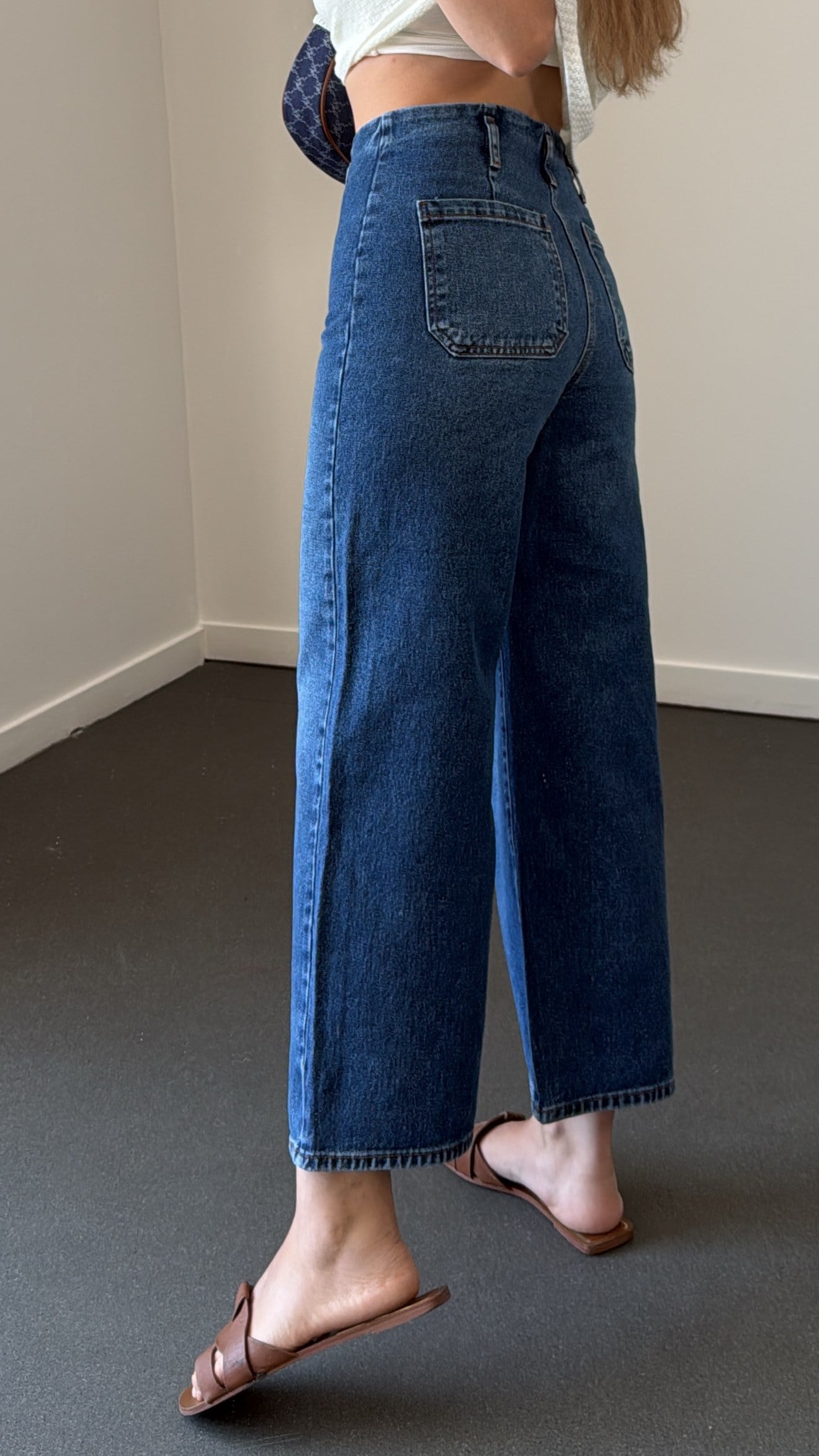 Divarius Koyu Kot Yüksek Bel Culotte Jeans