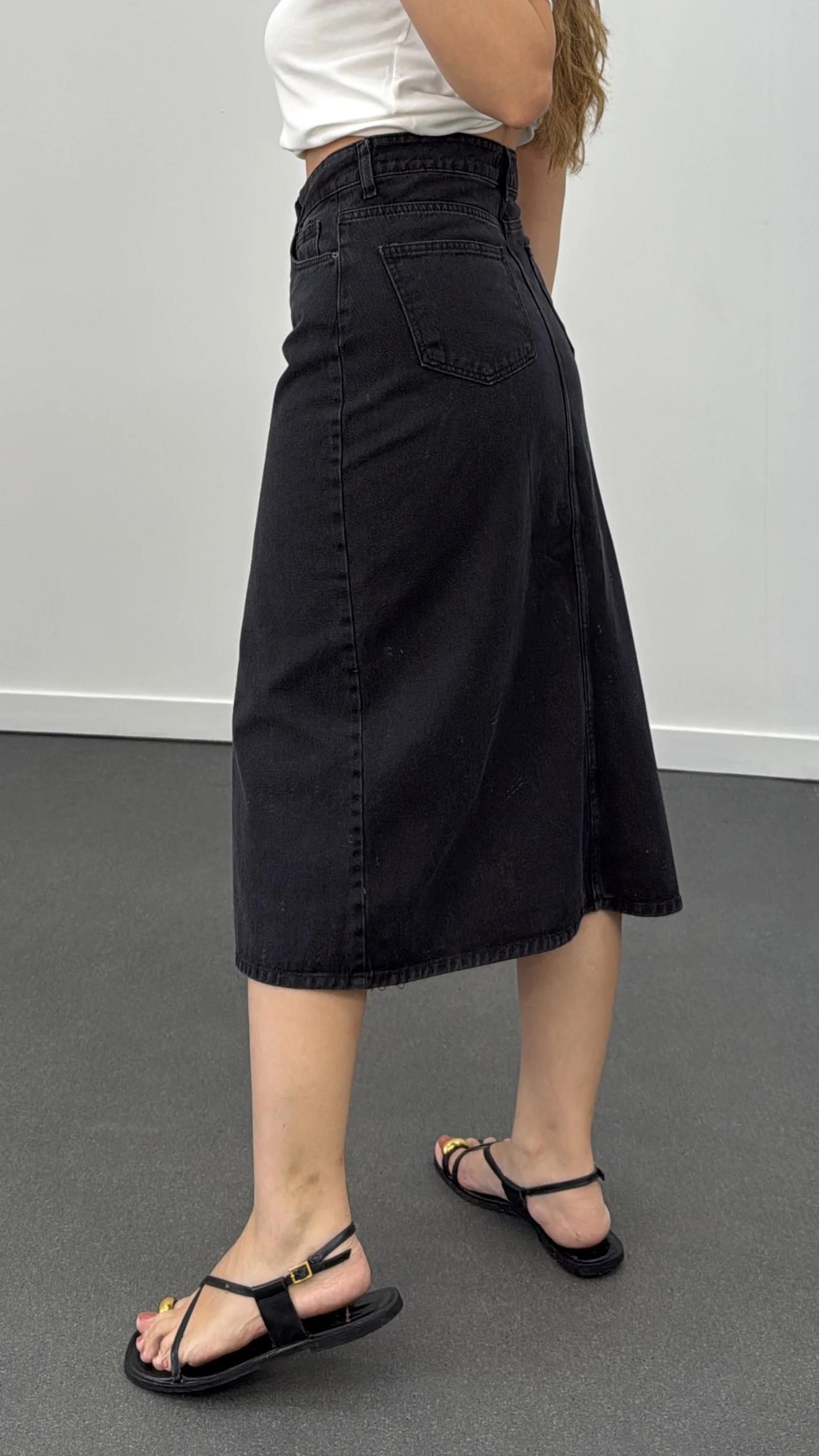 Dodan Antrasit Denim Midi Etek