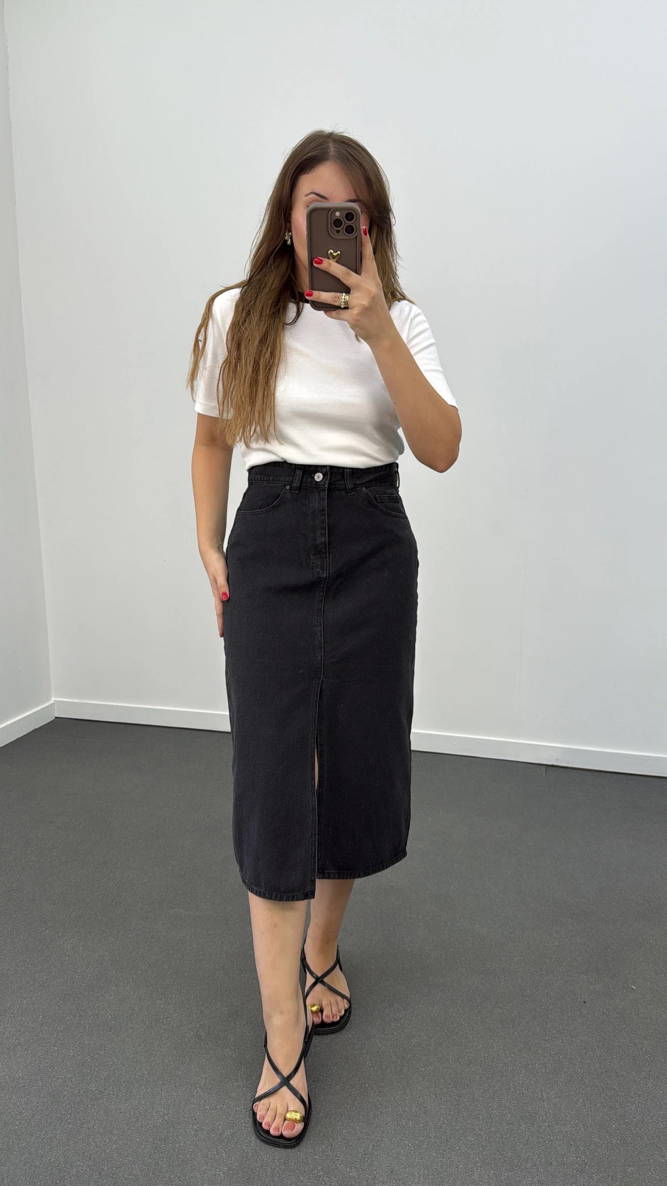 Dodan Antrasit Denim Midi Etek