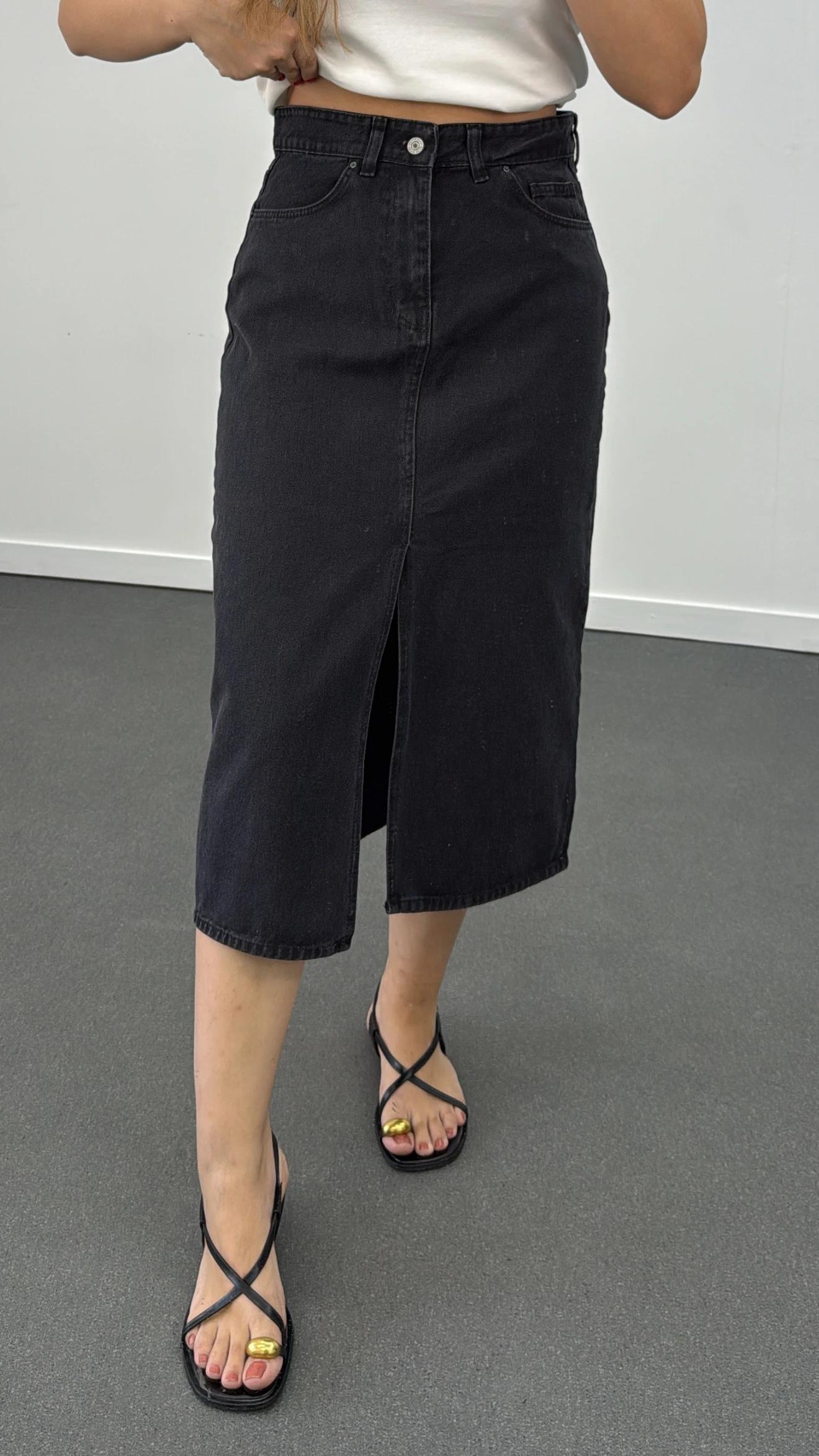 Dodan Antrasit Denim Midi Etek