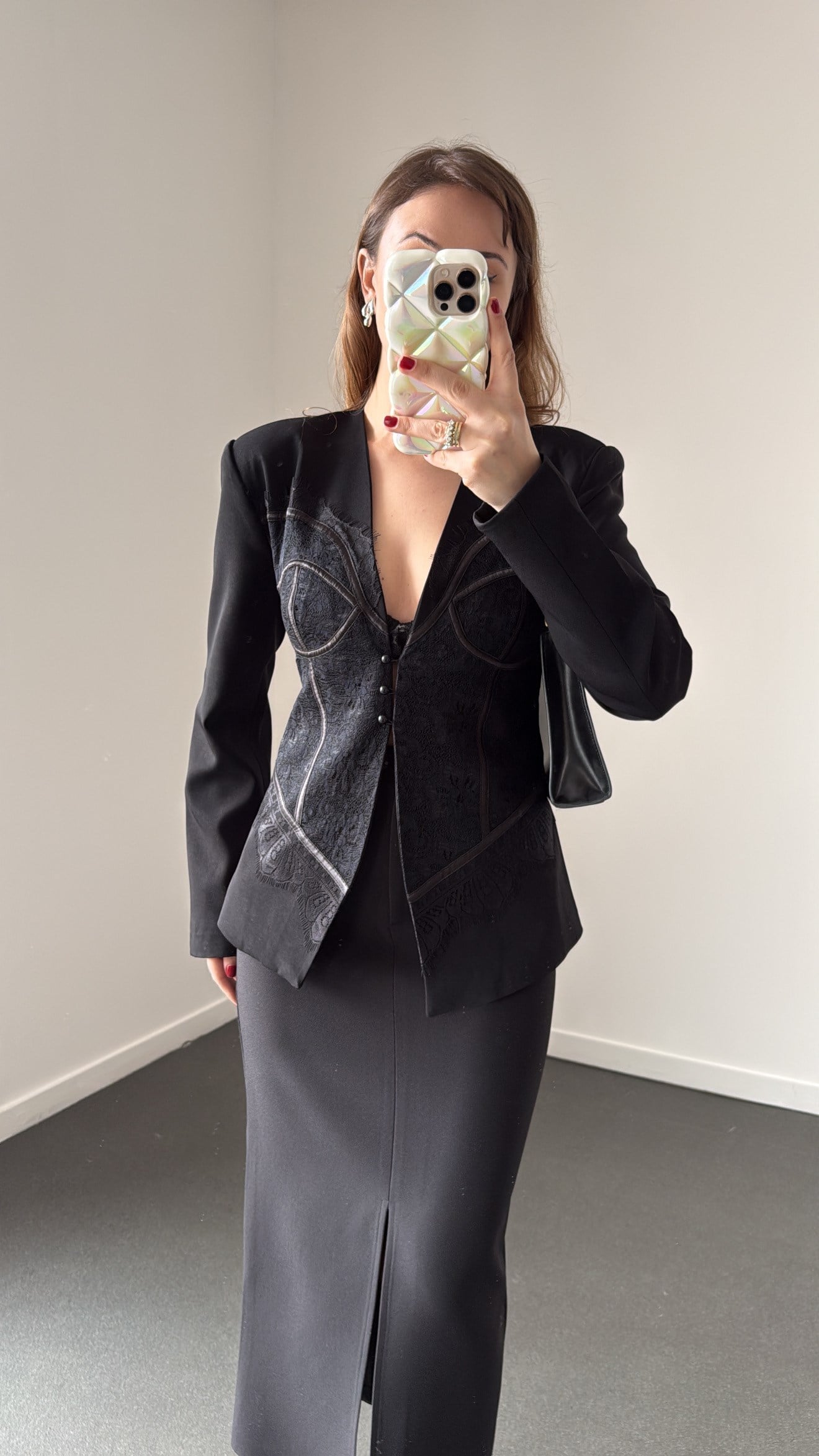 Donatella Siyah Vatkalı Dantel Detaylı Premium Blazer