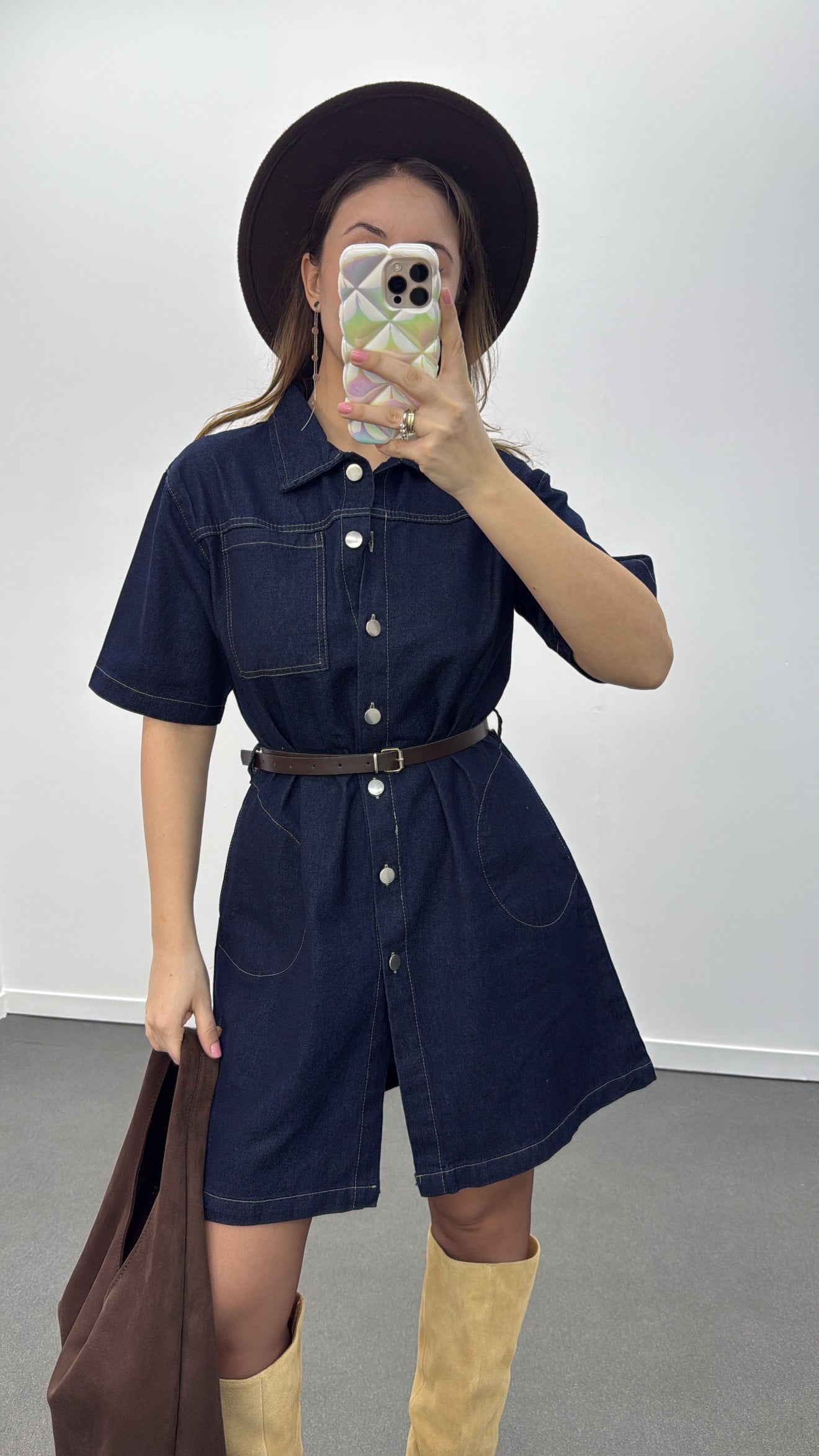 Dorothy Yanları Cepli Önü Düğmeli Denim Elbise