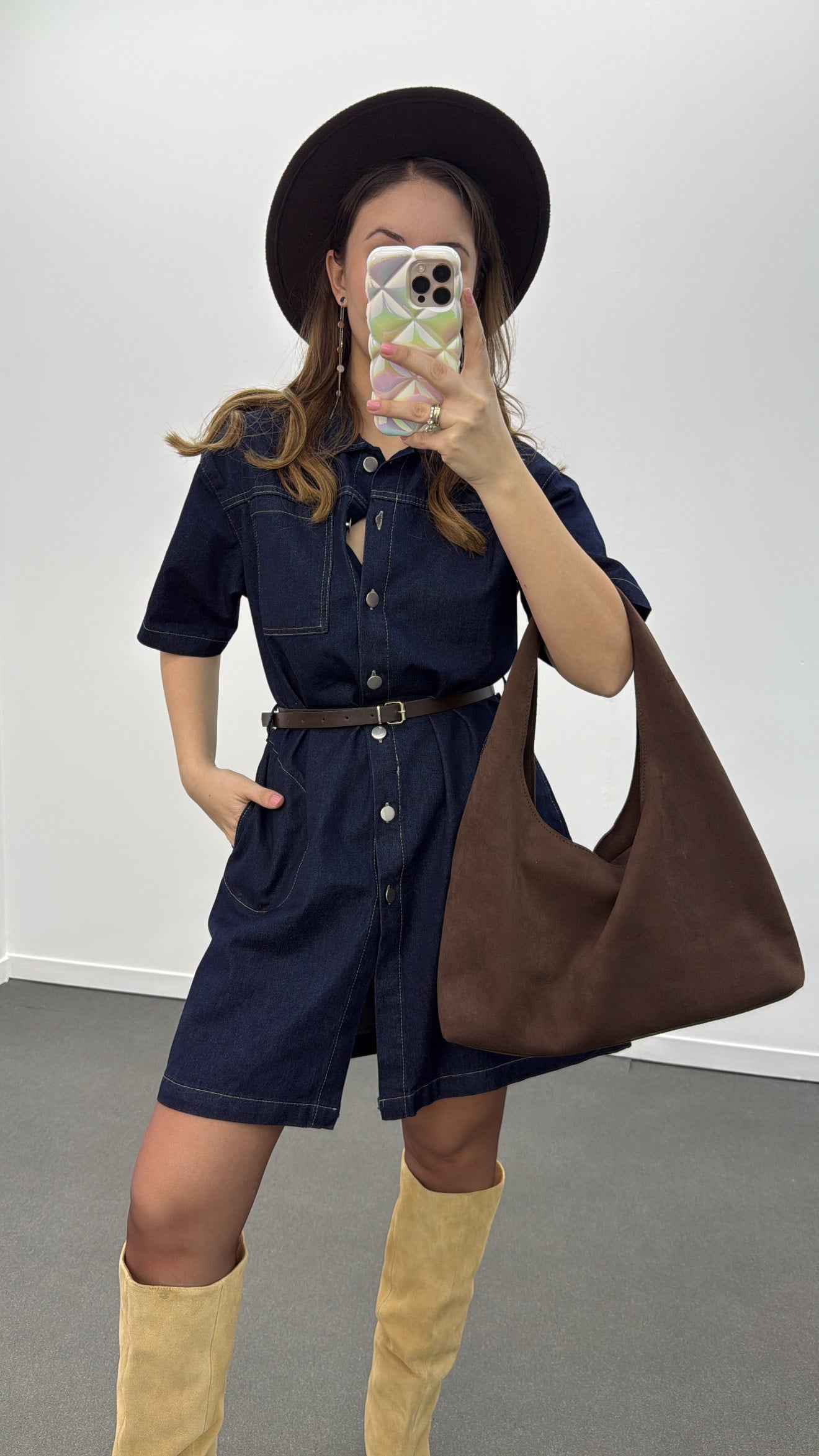 Dorothy Yanları Cepli Önü Düğmeli Denim Elbise