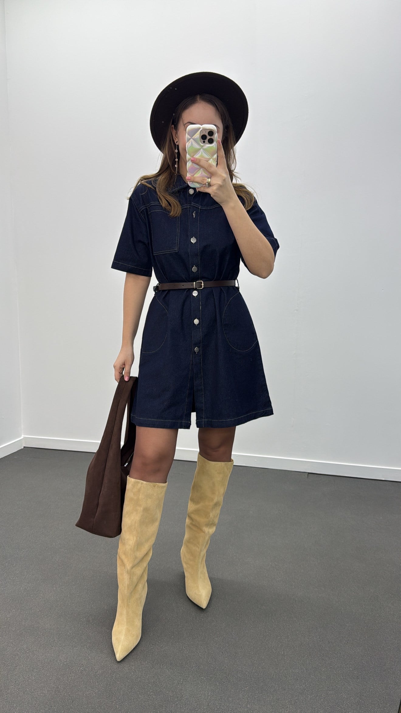 Dorothy Yanları Cepli Önü Düğmeli Denim Elbise