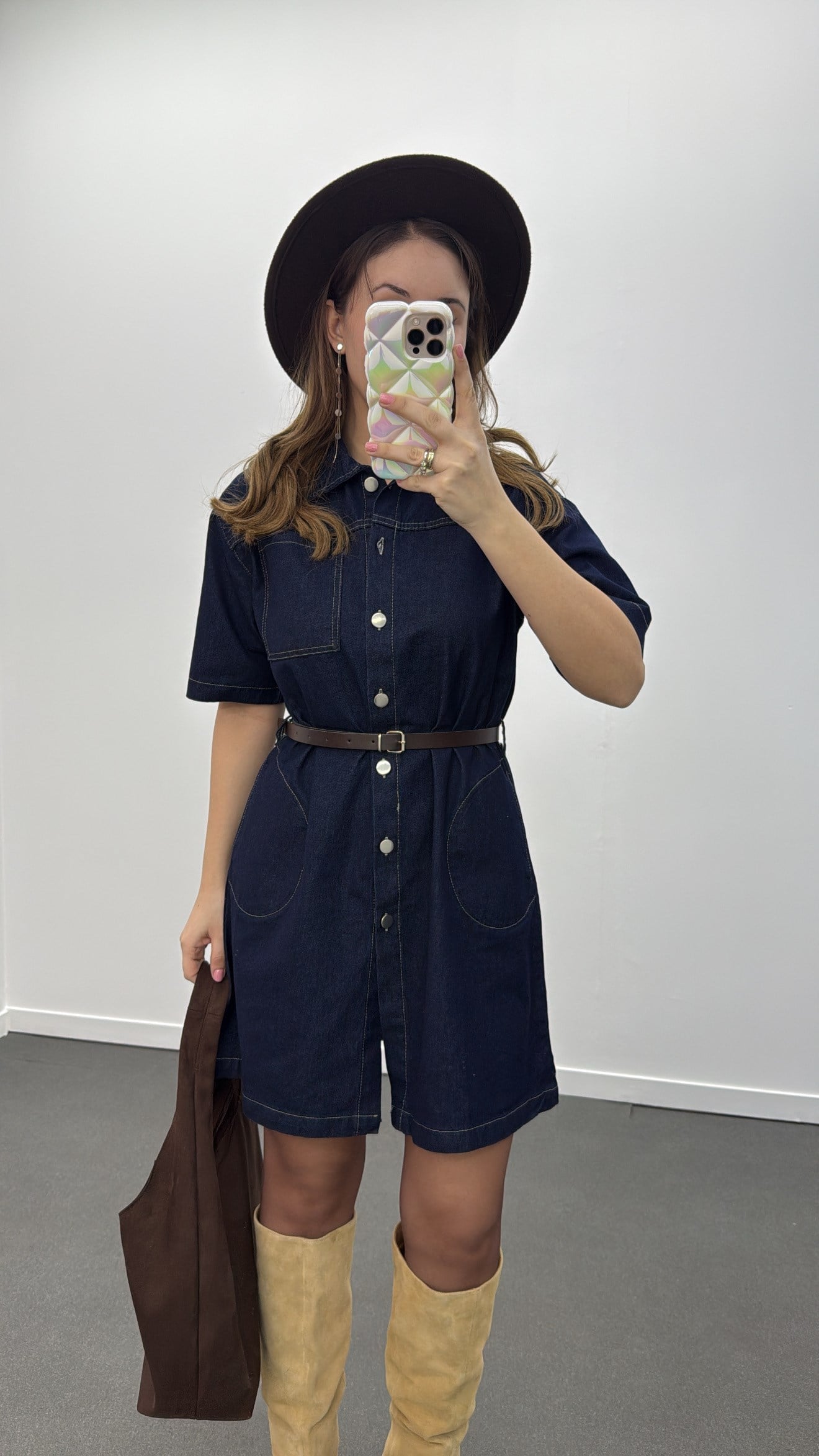 Dorothy Yanları Cepli Önü Düğmeli Denim Elbise