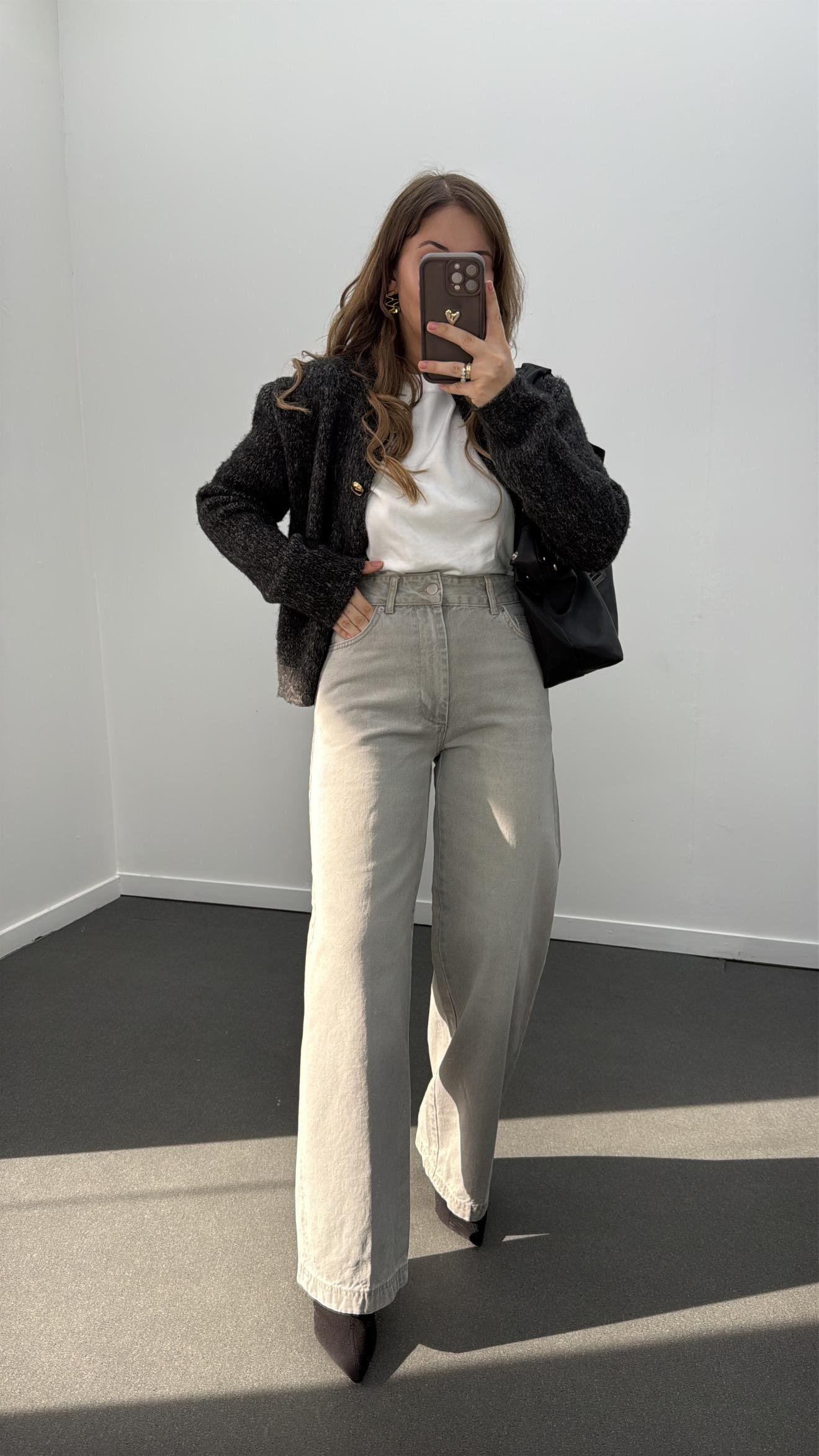 Dublin Gri Ultra Yüksek Bel Palazzo Jean