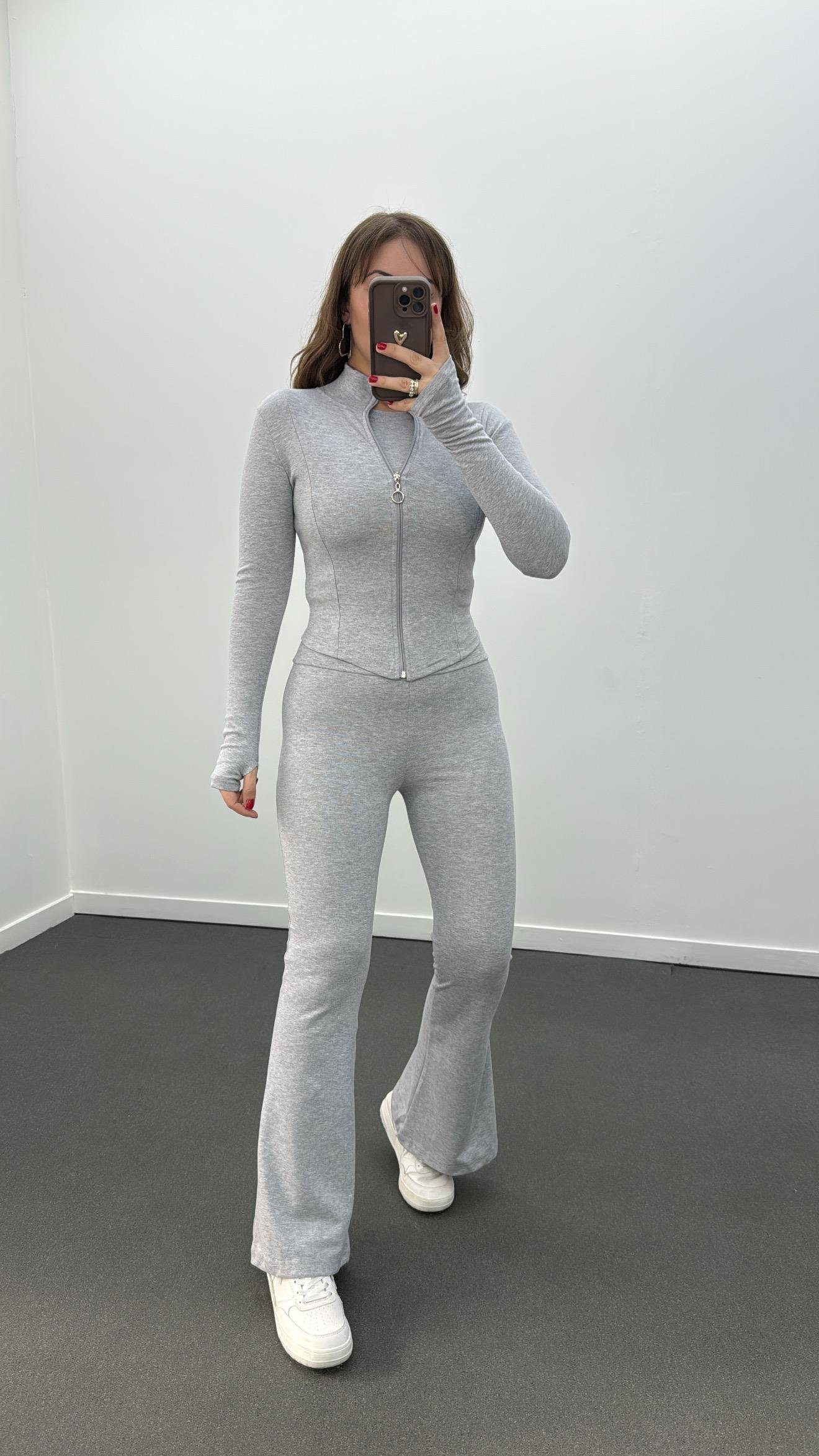 Eduardo Gri Melanj Bel Korsajlı Flare Tayt Pantolon