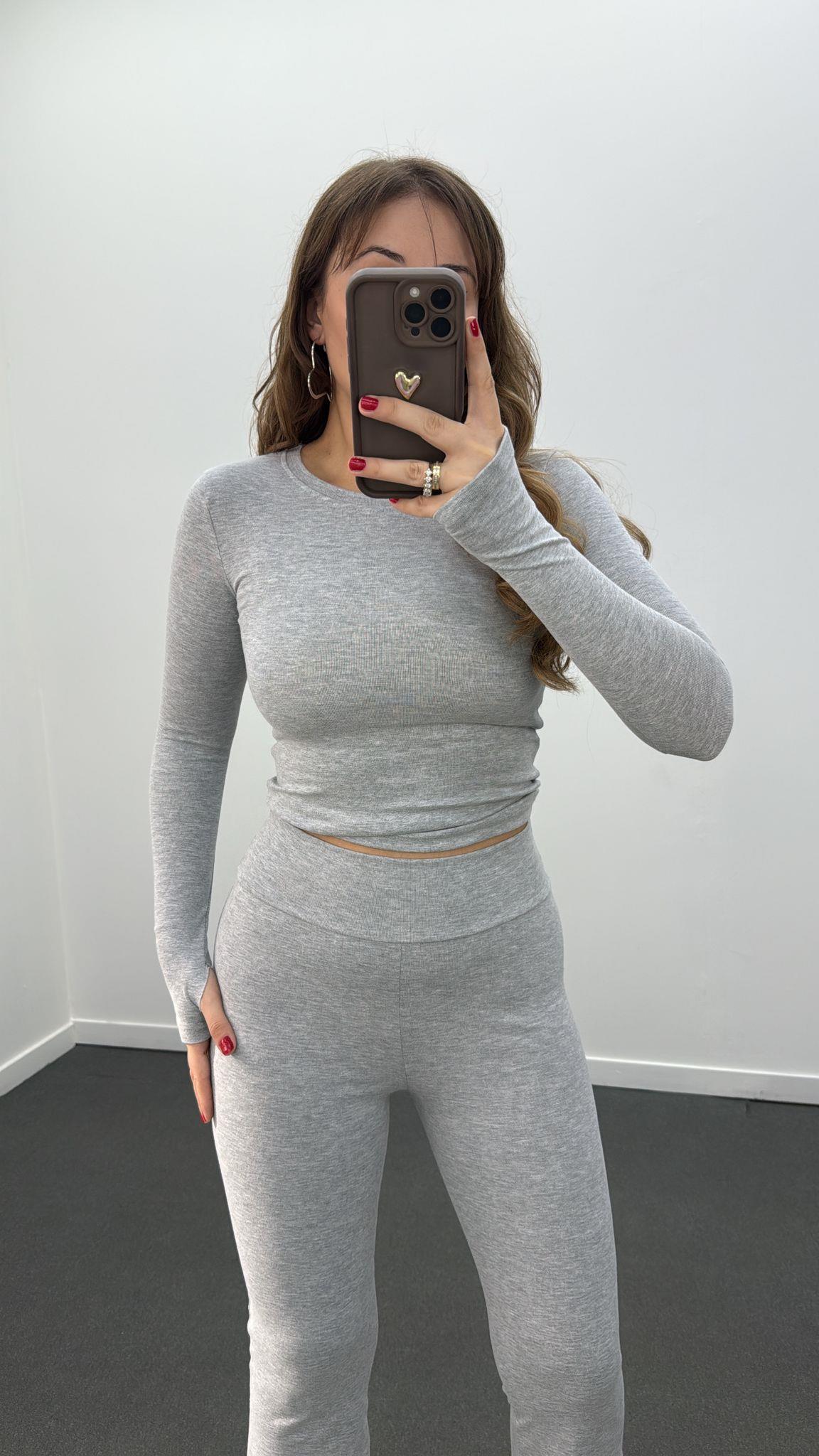 Eduardo Gri Melanj Bisiklet Yaka Parmak Geçirmeli Body