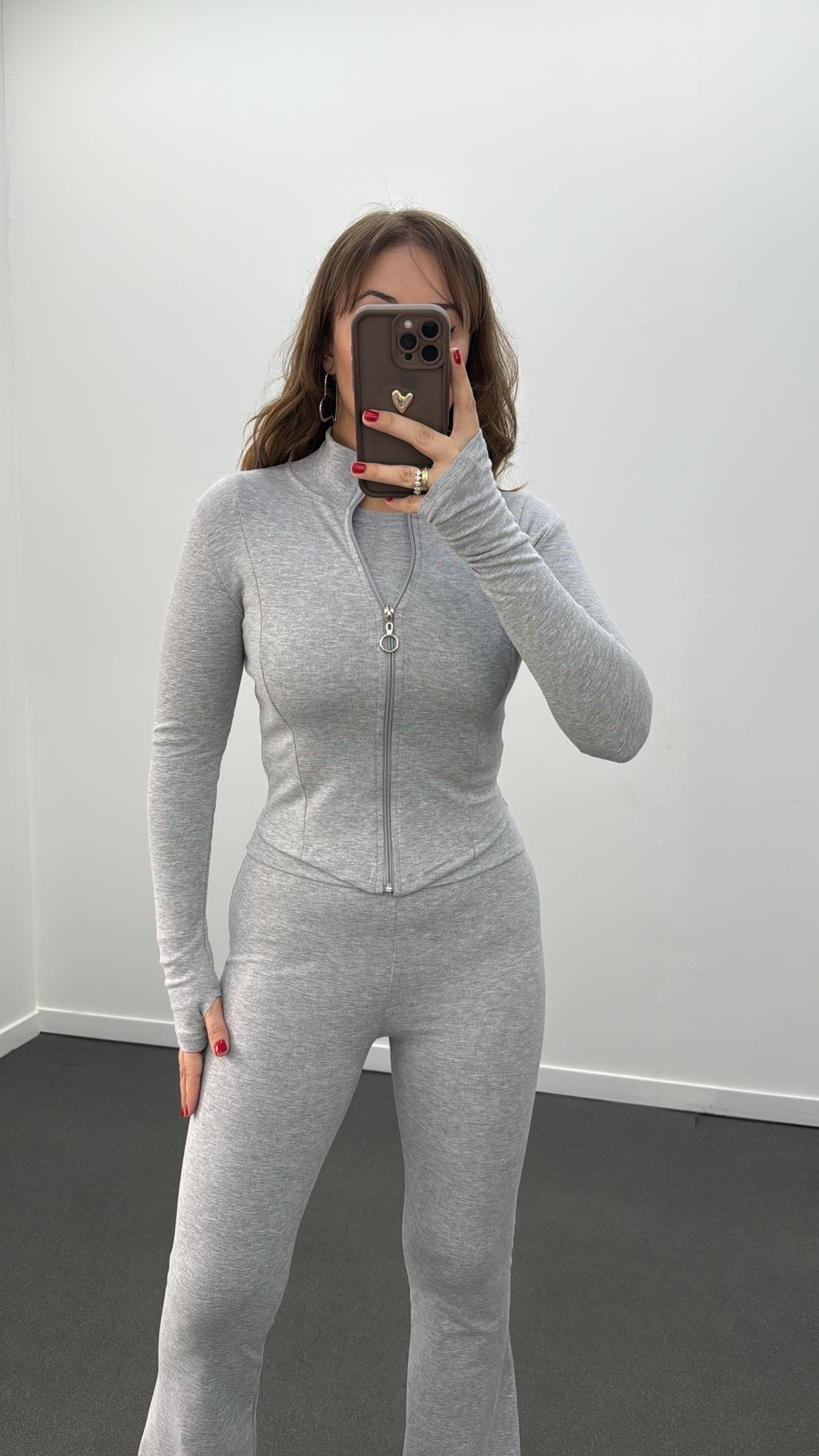 Eduardo Gri Melanj Parmak Geçirmeli Fermuarlı Hırka