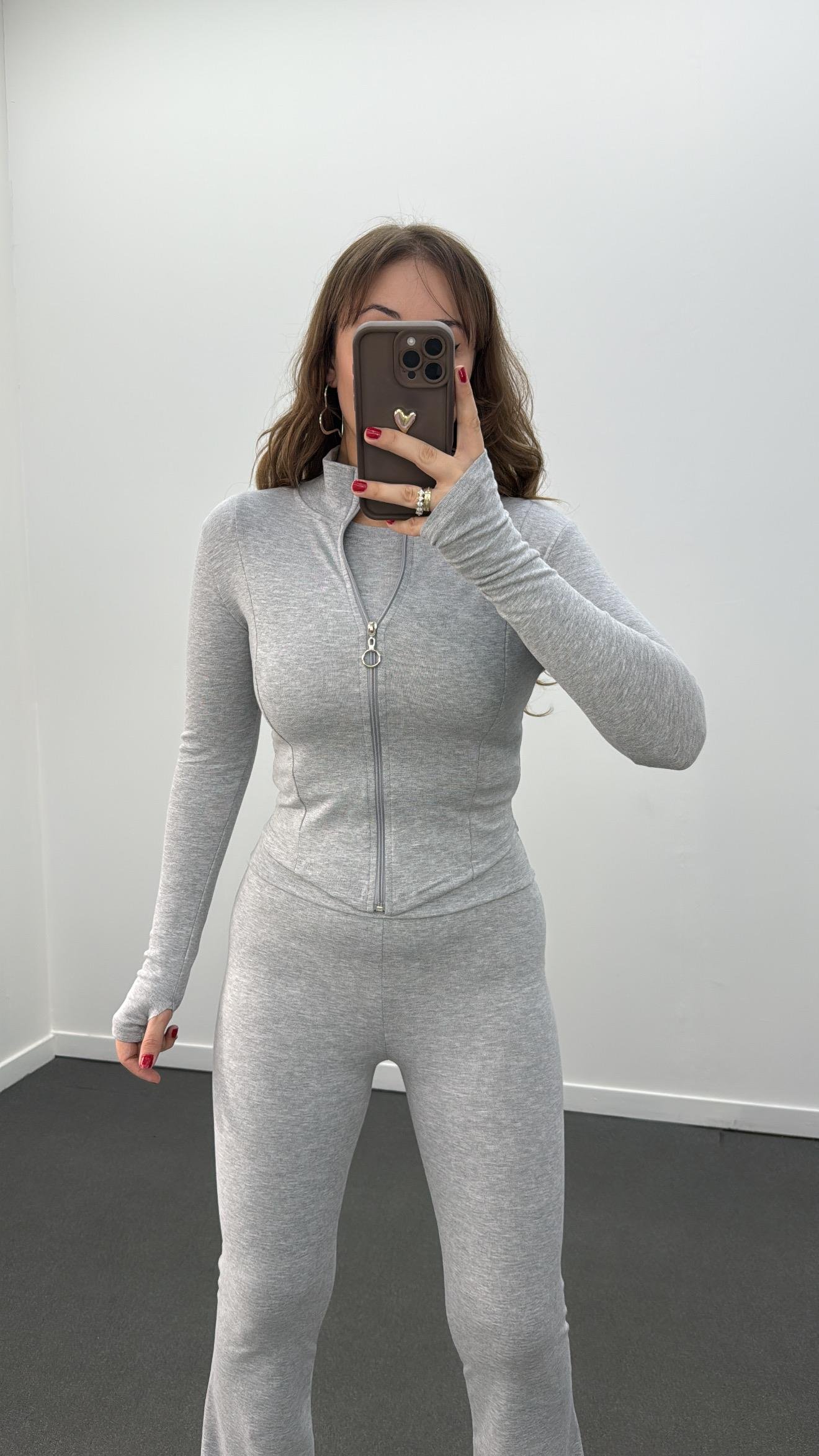 Eduardo Gri Melanj Parmak Geçirmeli Fermuarlı Hırka