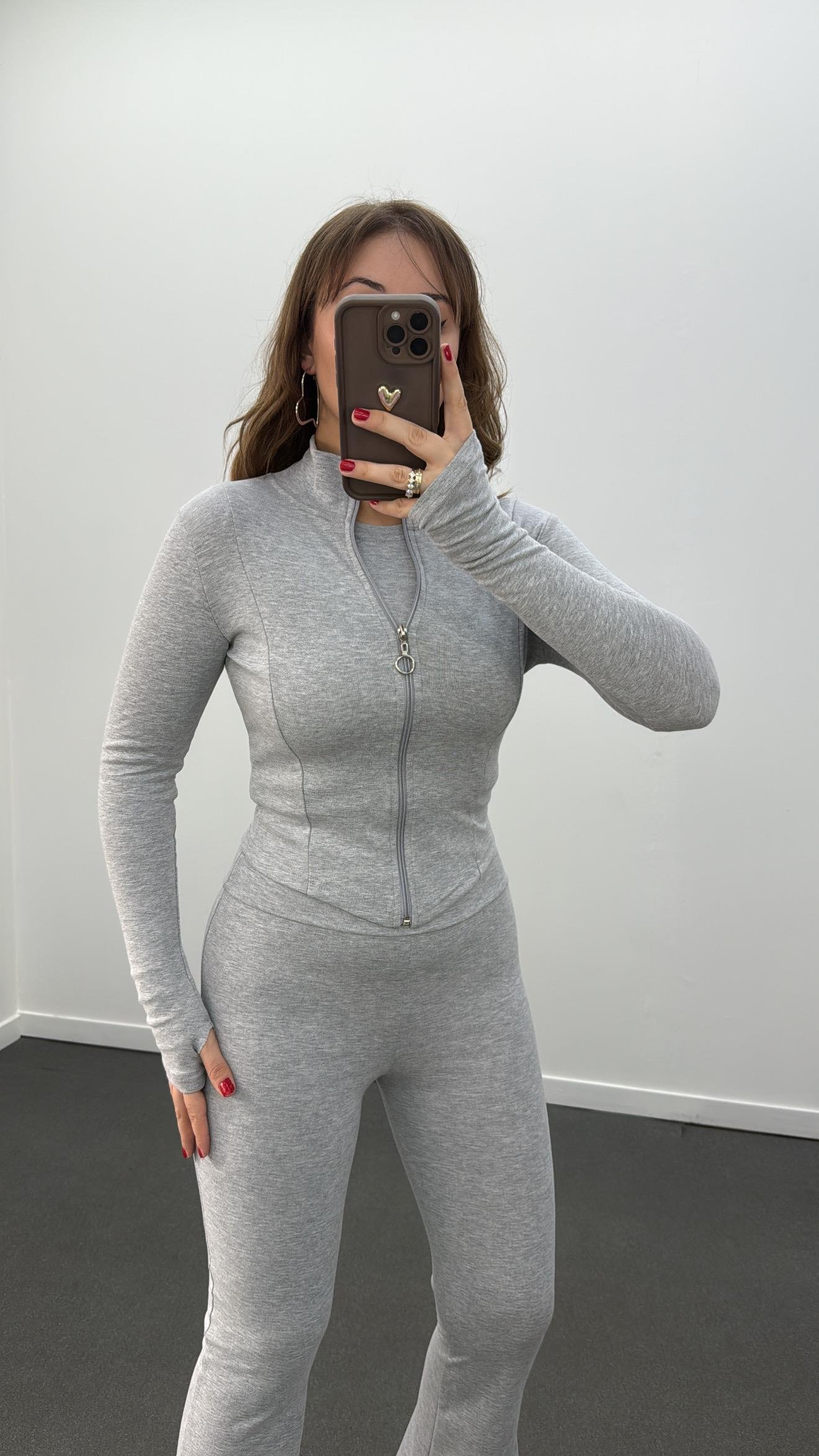 Eduardo Gri Melanj Parmak Geçirmeli Fermuarlı Hırka