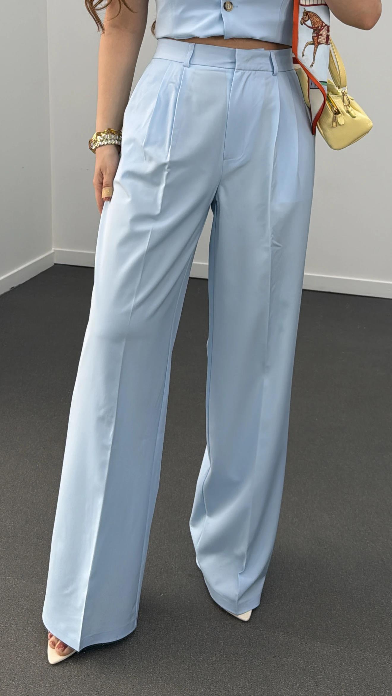 Efruz Premium Seri Bebe Mavi Pileli Kumaş Pantolon