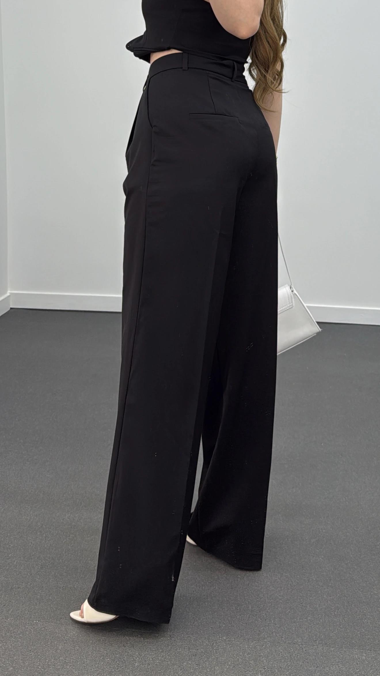 Efruz Premium Seri Siyah Pileli Kumaş Pantolon