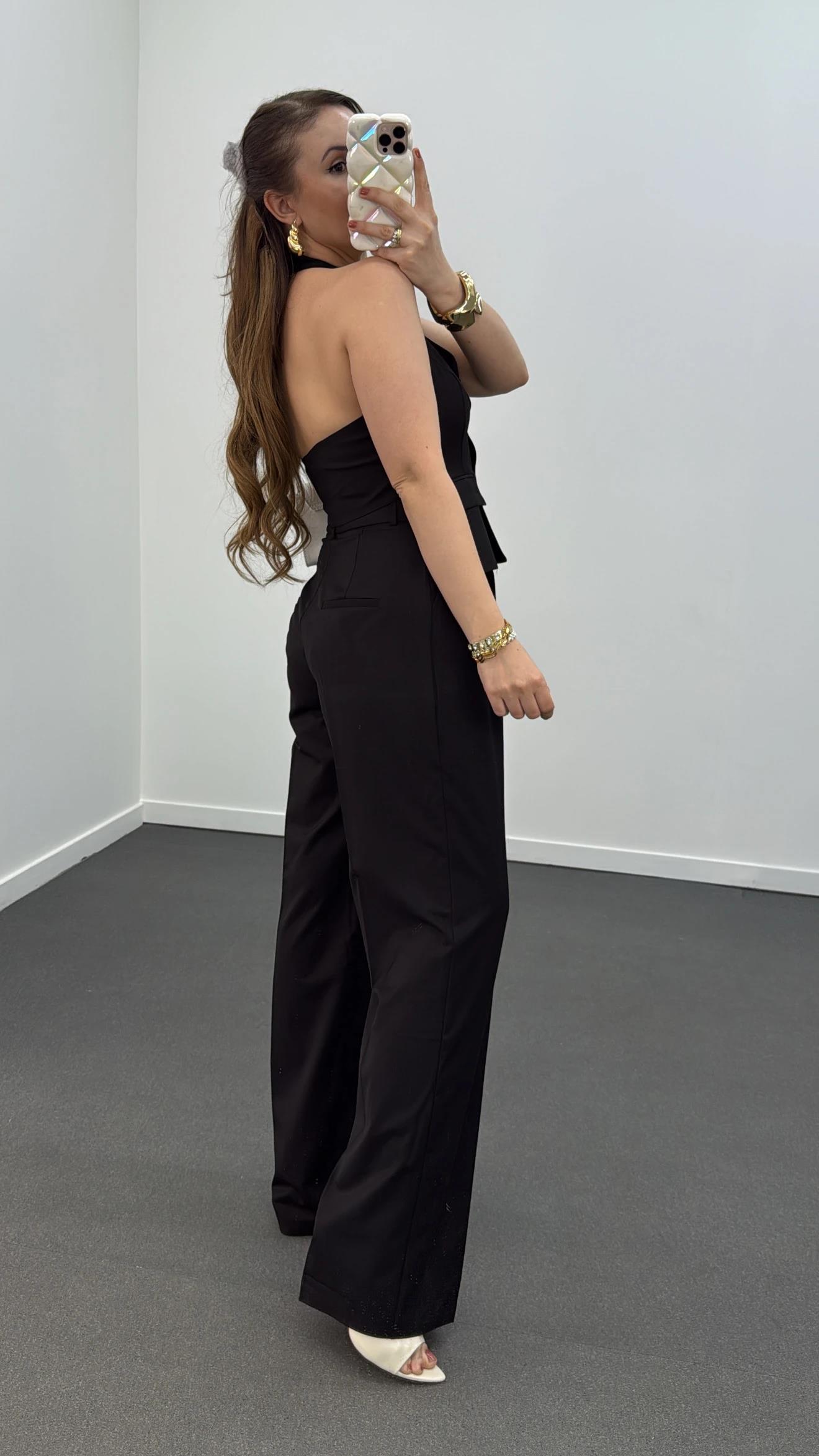 Efruz Premium Seri Siyah Renk 4 Düğmeli Yelek