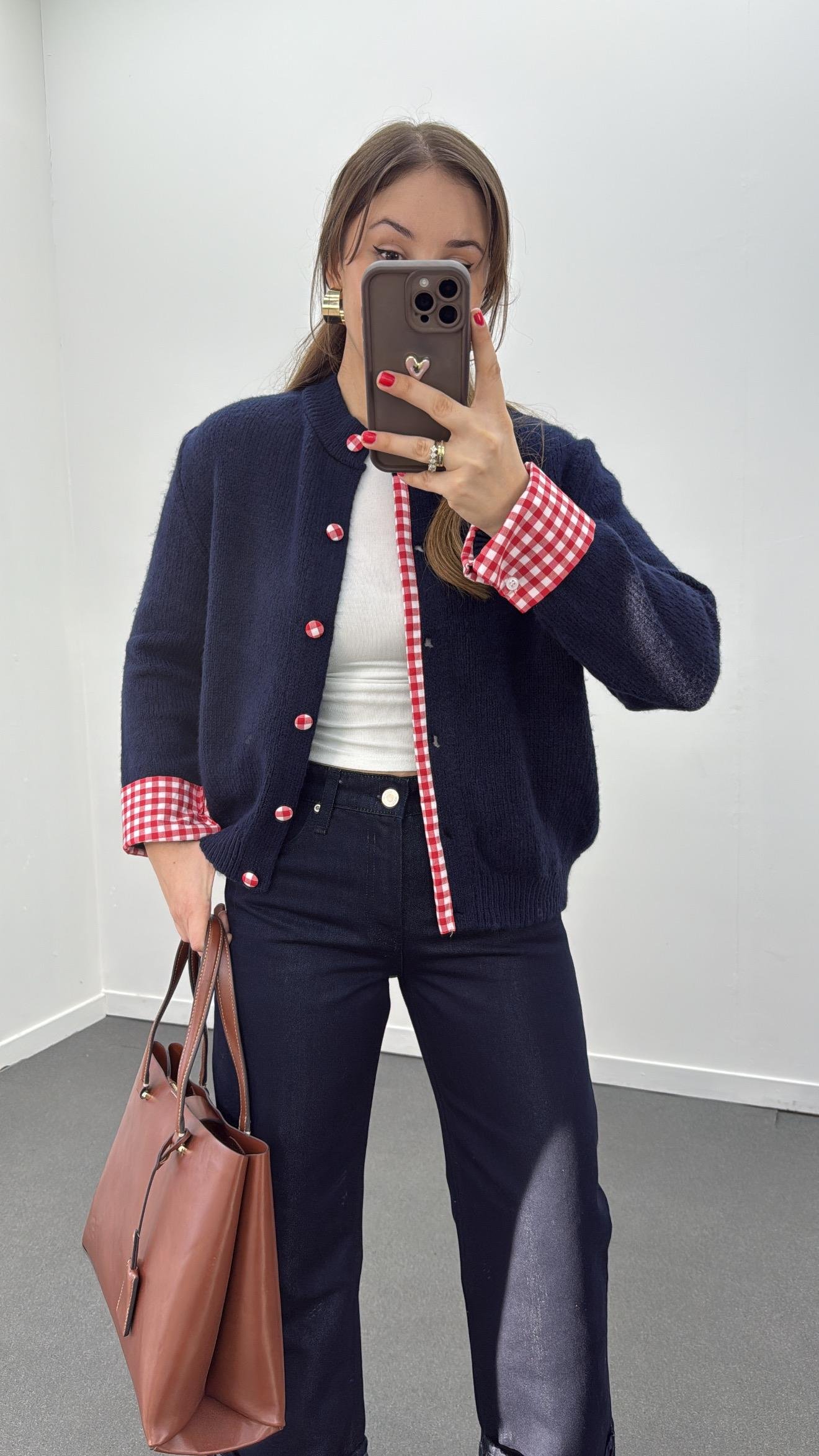 Elara Lacivert Pötikareli Mix Triko Hırka