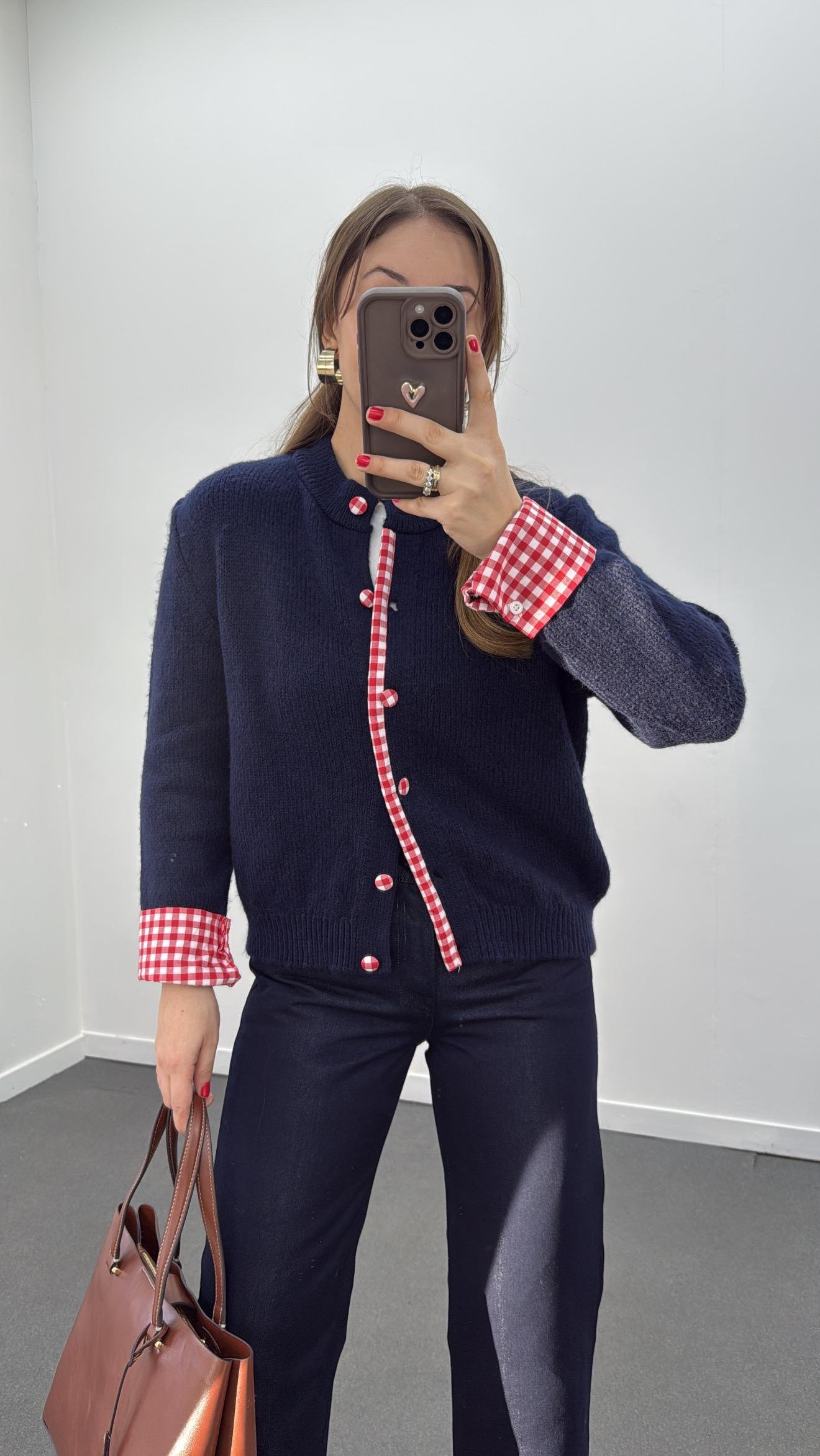 Elara Lacivert Pötikareli Mix Triko Hırka