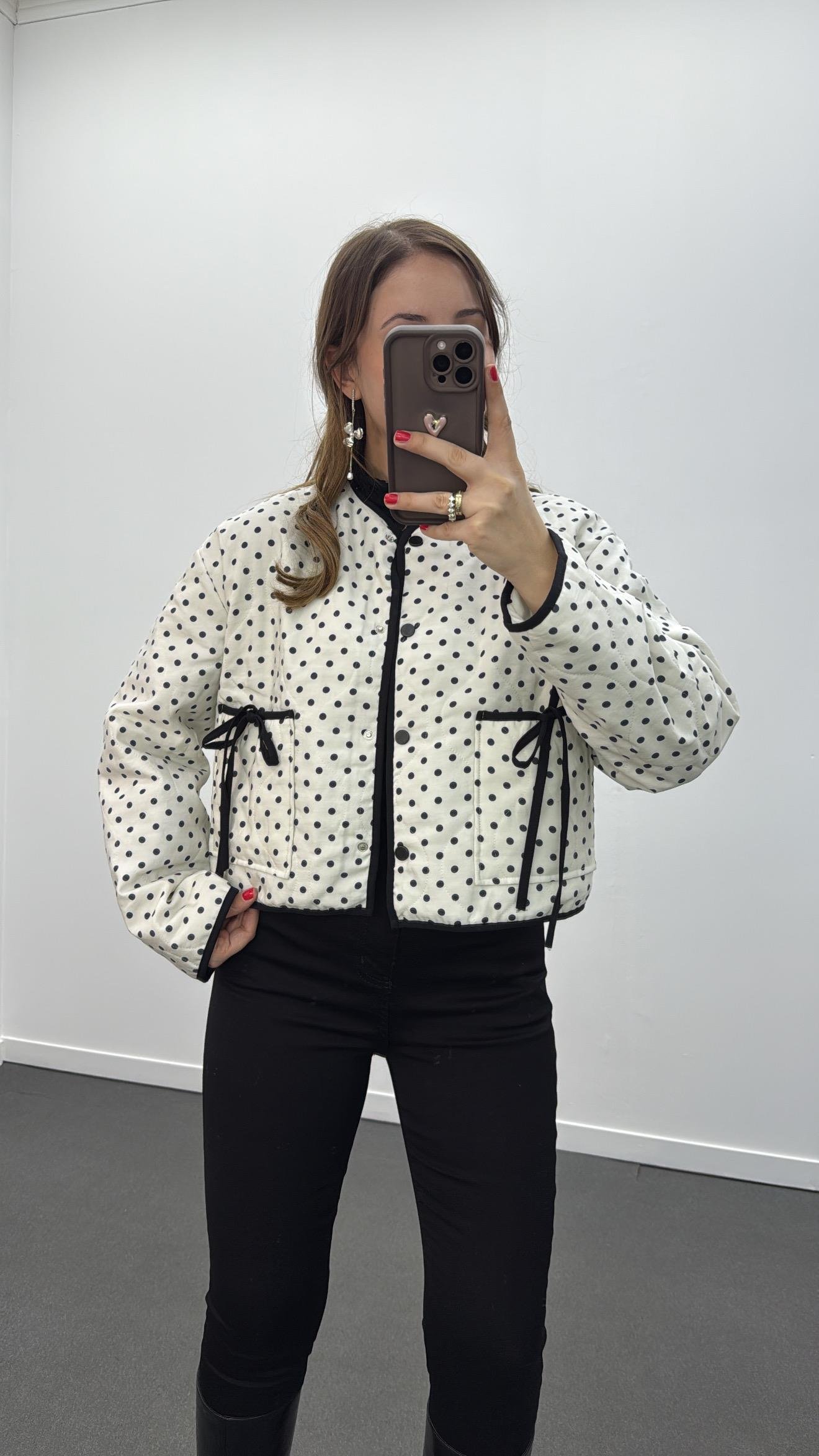 Elodi Puantiye Desenli Fiyonk Cepli Kapitone Ceket