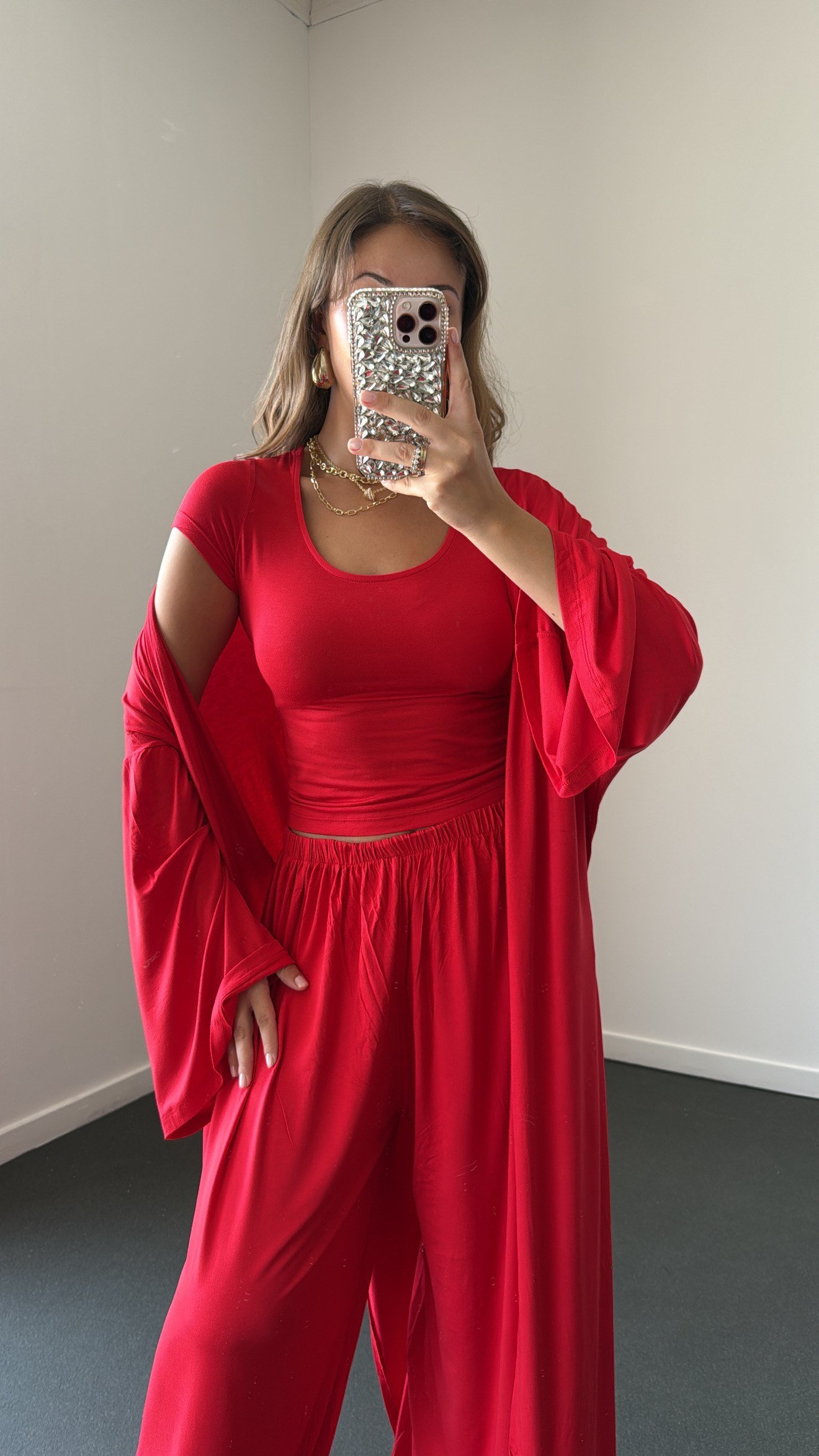 Elodie Kırmızı Hırka Body Pantolon 3lü Takım