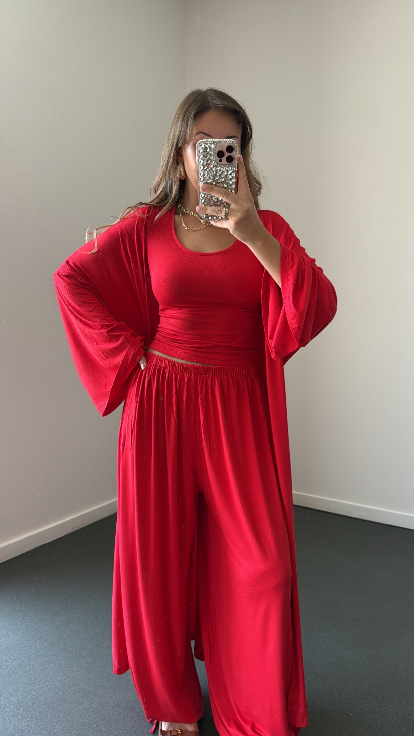 Elodie Kırmızı Hırka Body Pantolon 3lü Takım