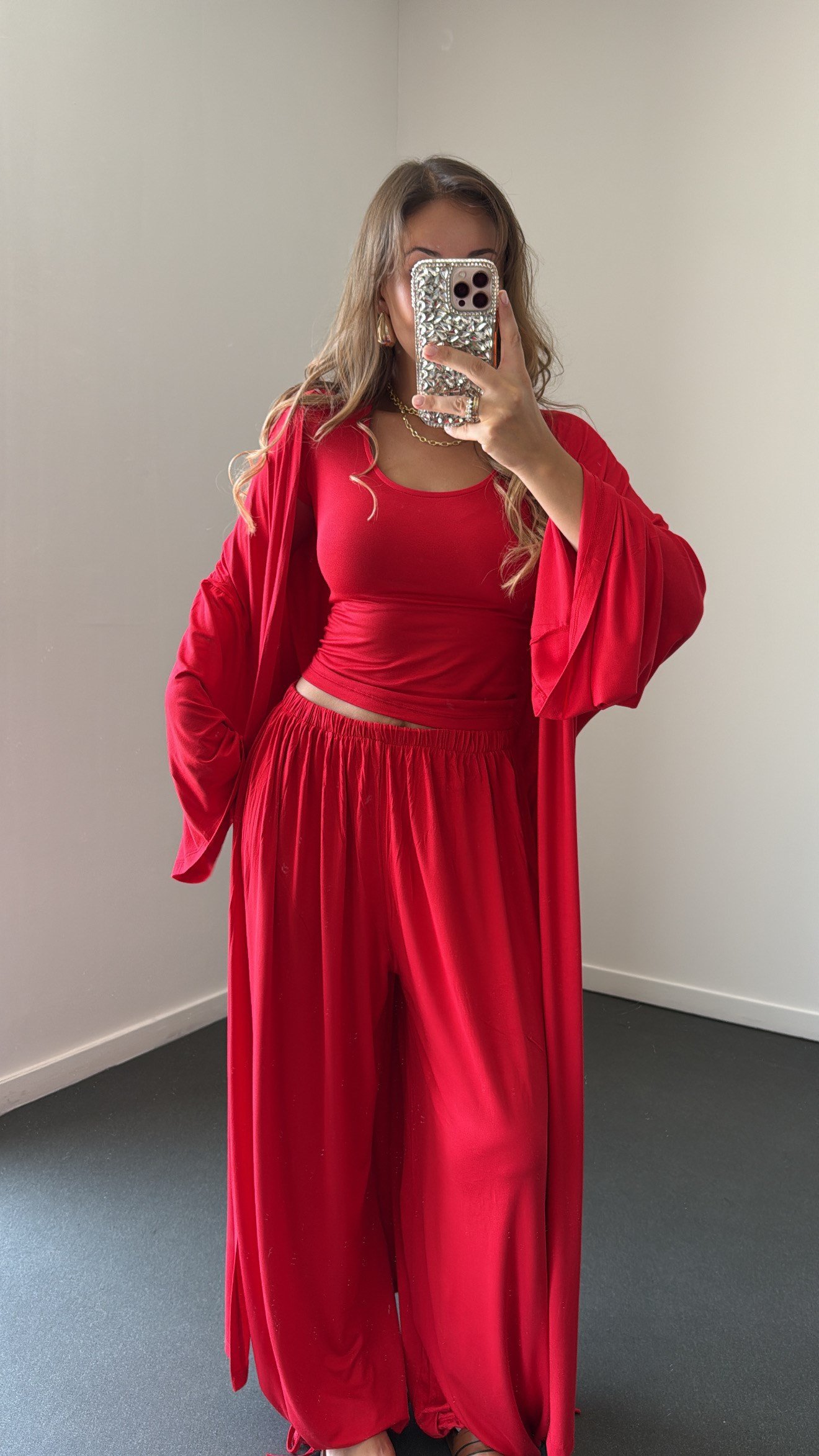 Elodie Kırmızı Hırka Body Pantolon 3lü Takım