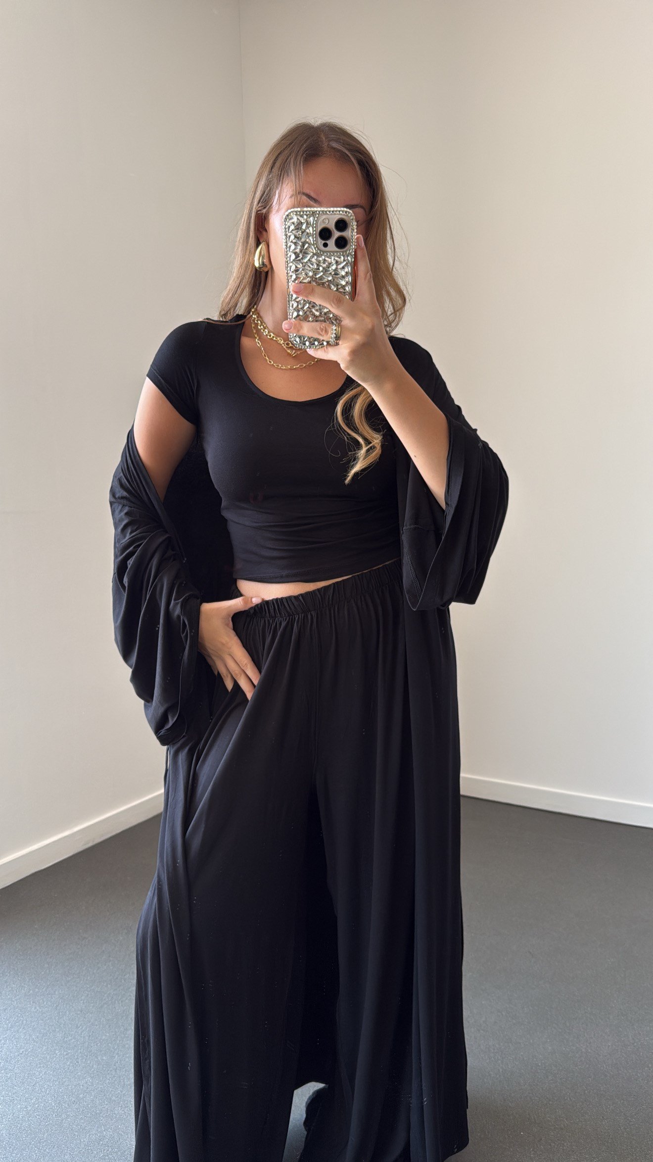 Elodie Siyah Hırka Body Pantolon 3lü Takım