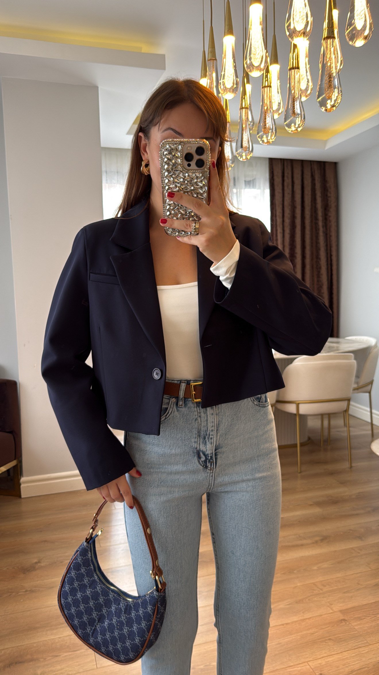 Elowen Lacivert Crop Blazer Ceket